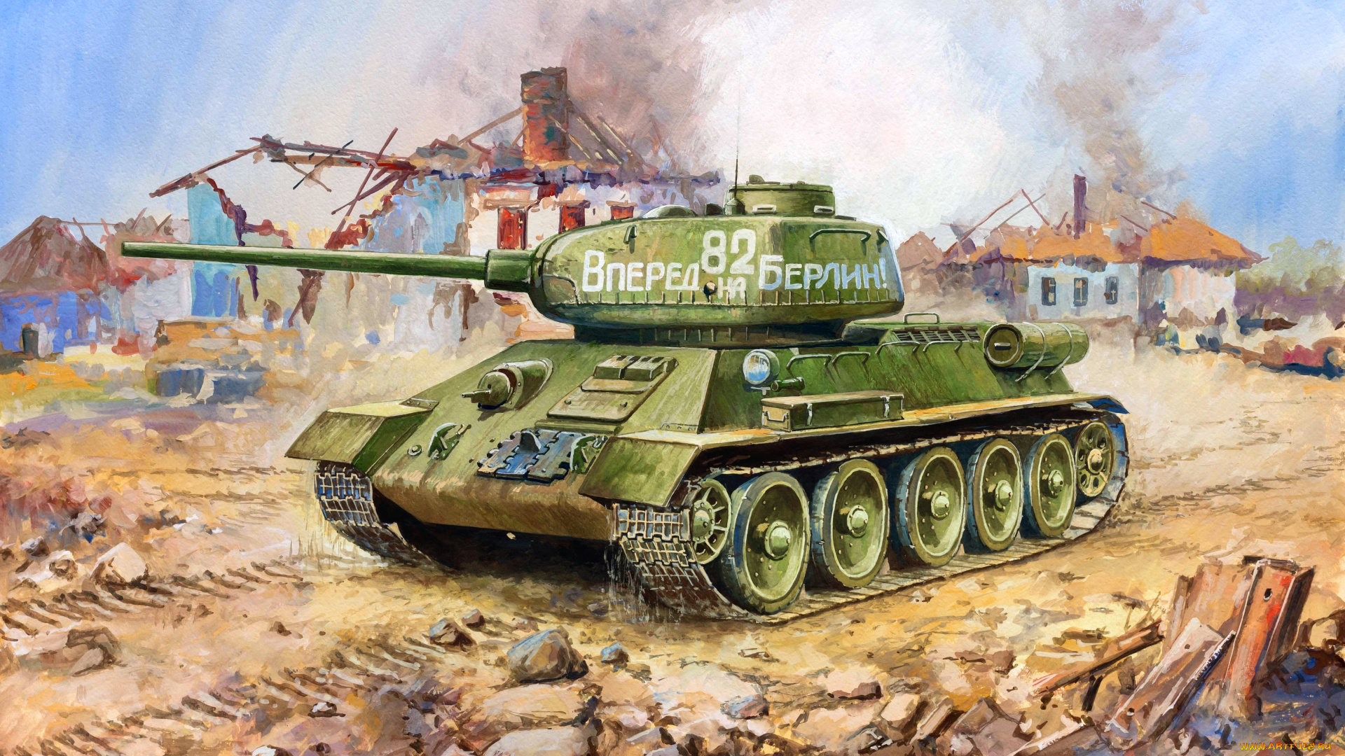 рисованное, армия, руины, танк