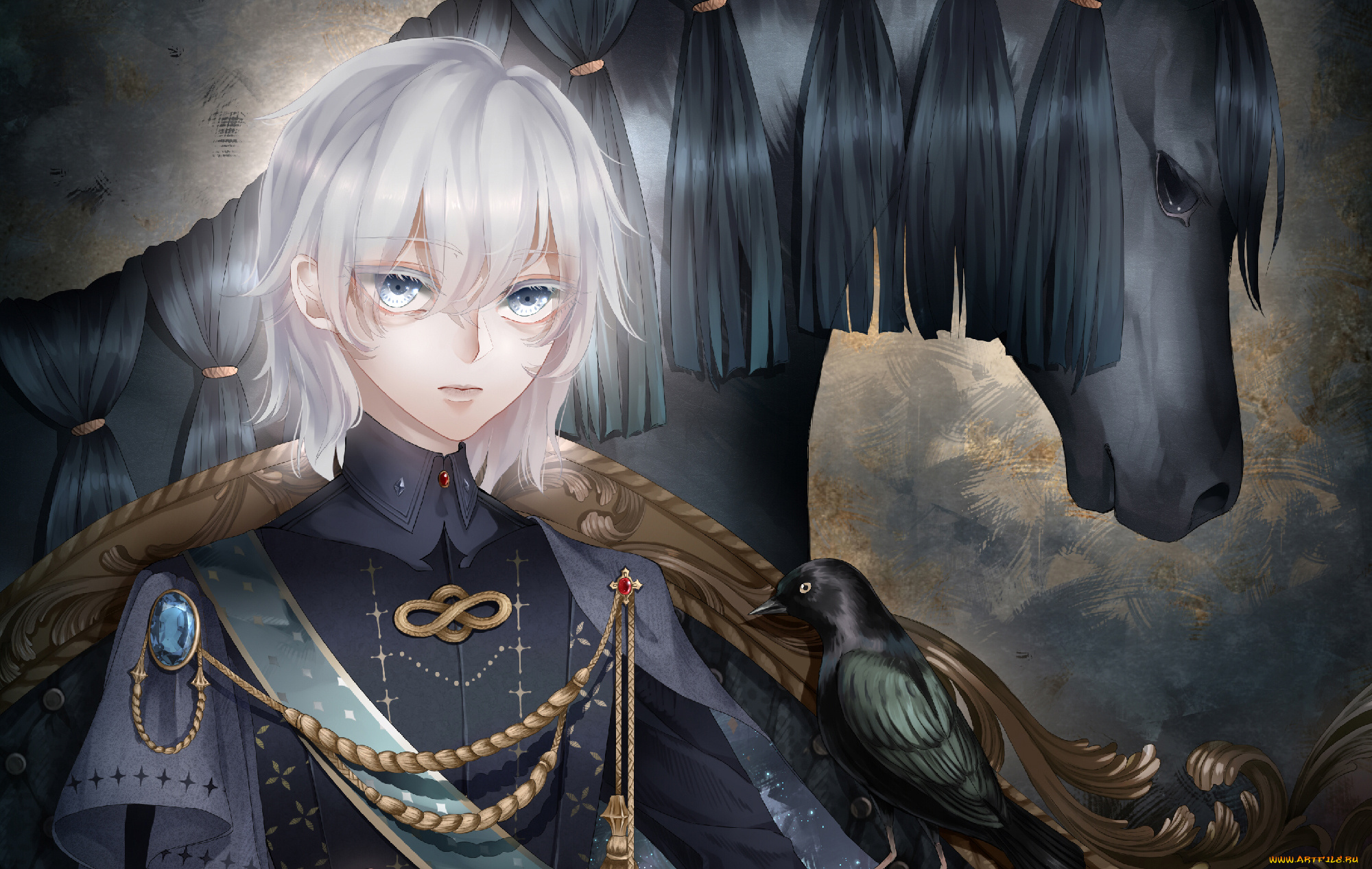 аниме, животные, , существа, лошадь, парень