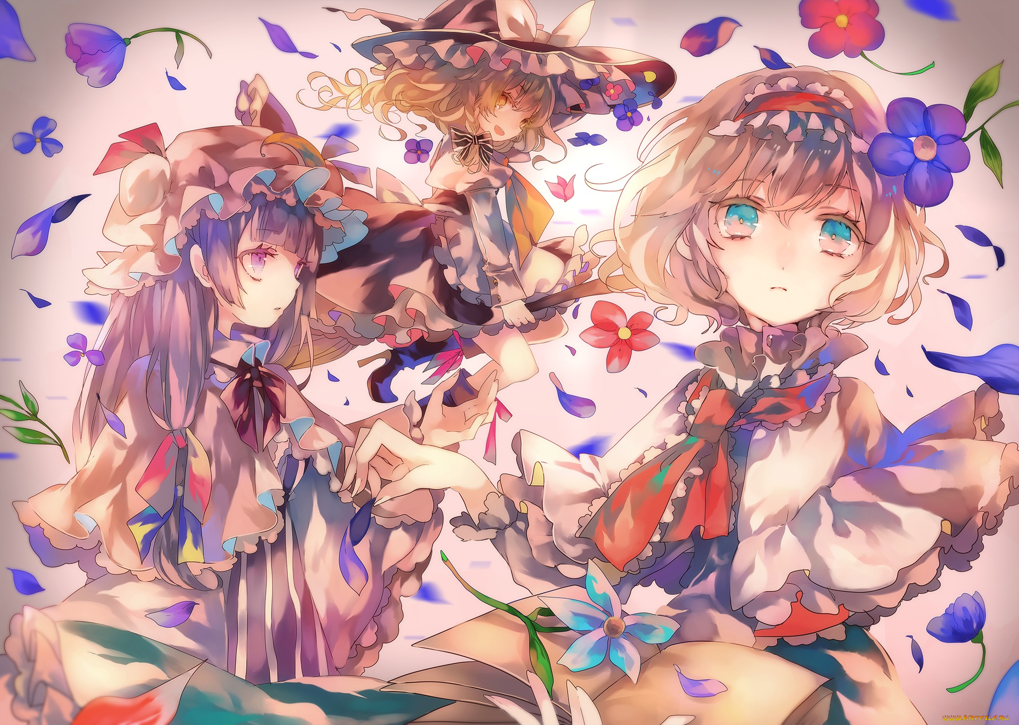 аниме, touhou, девочки, арт, kirisame, marisa, alice, margatroid, cha, goma, patchouli, knowledge