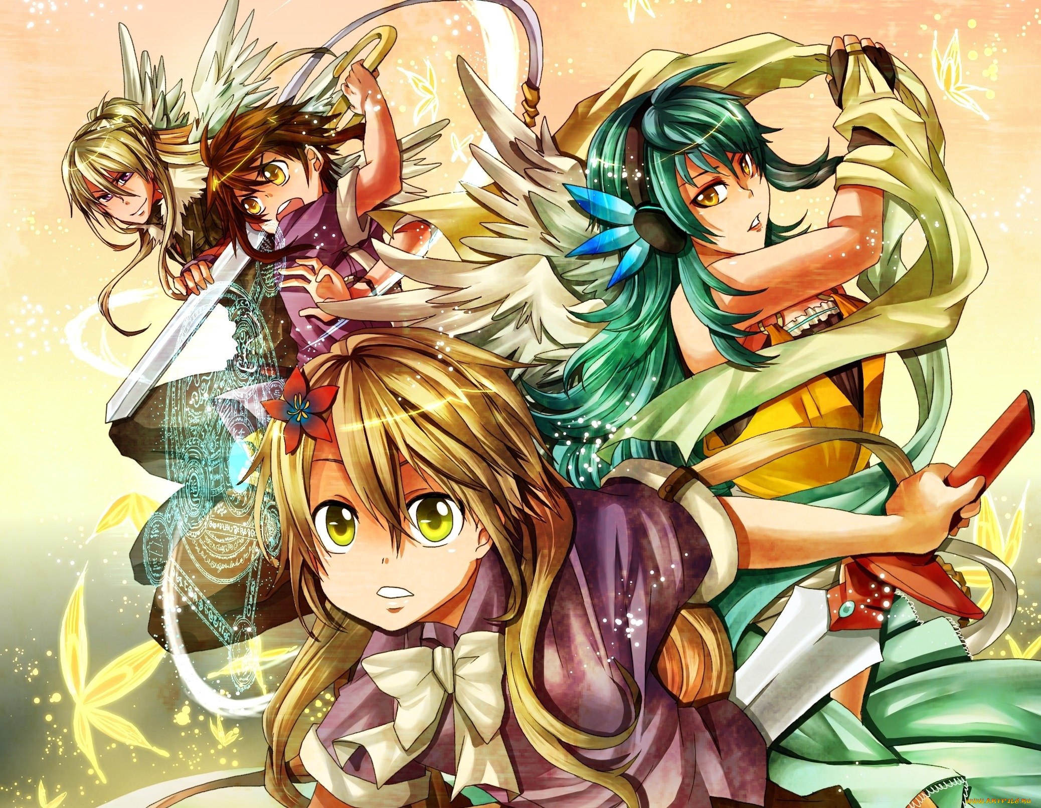 аниме, оружие, , техника, , технологии, арт, ame, gatsu, девушки, парни, магия, крылья, круг, меч