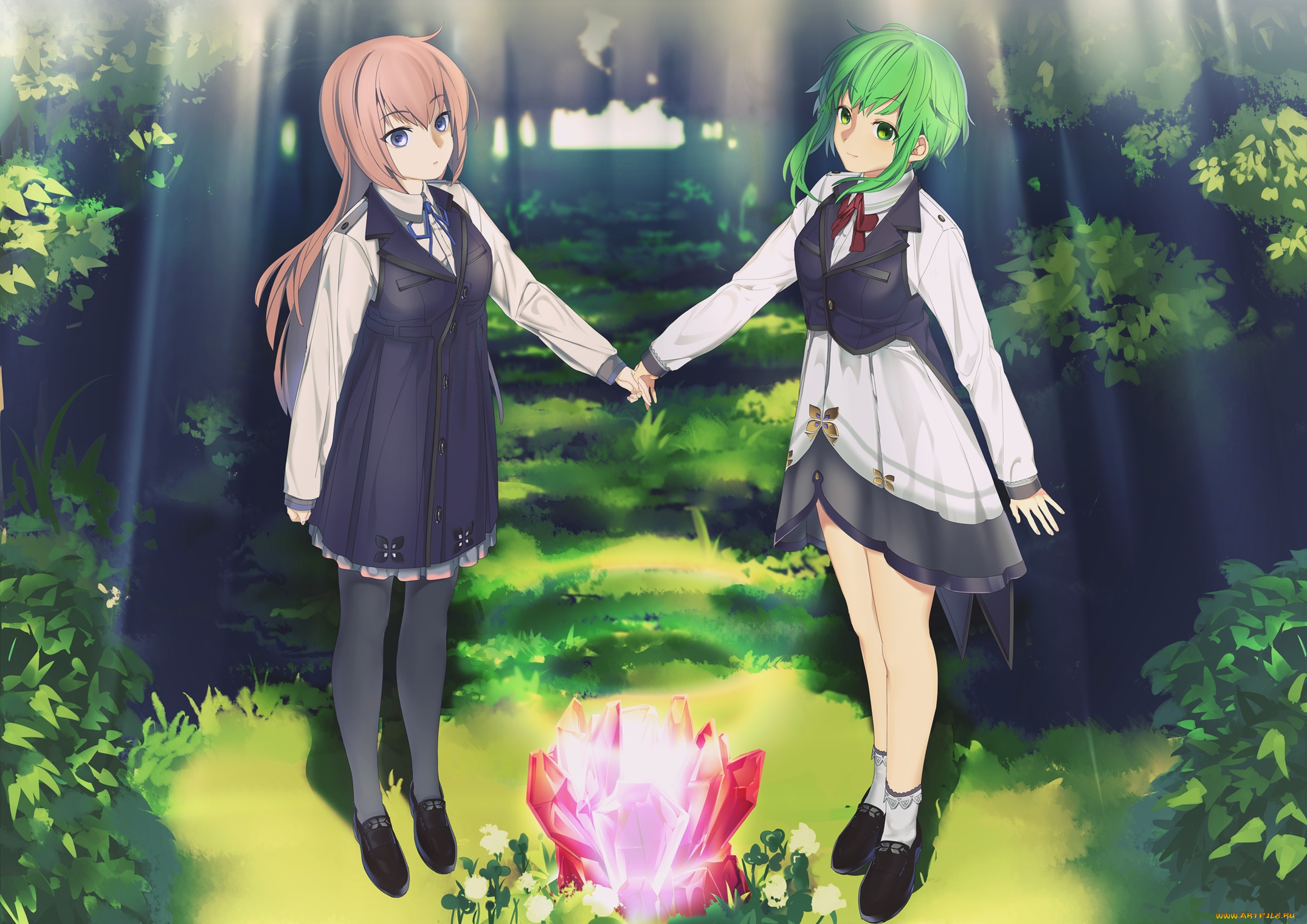 аниме, vocaloid, megurine, luka, gumi, арт, keishi, природа, девушки, кристаллы