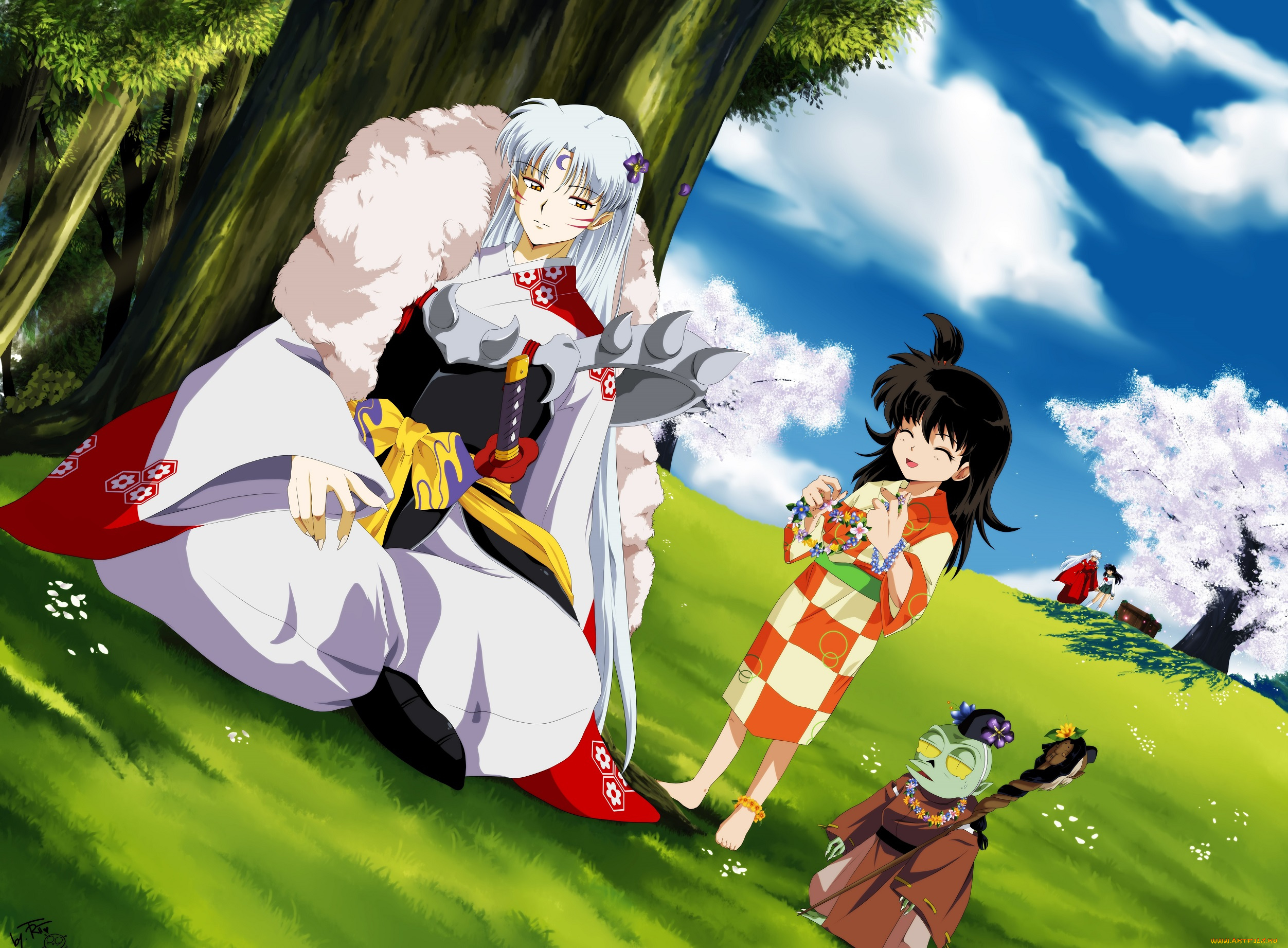 аниме, inuyasha, арт, сешимару, природа, джакен, рин