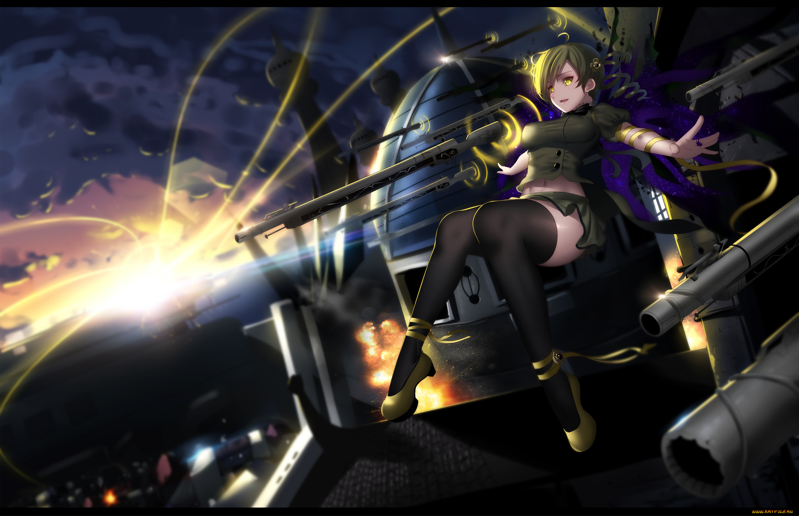 аниме, mahou, shoujo, madoka, magika, арт, hk, zxd0554, mahou, shoujo, madoka, magica, ночь, девушка, tomoe, mami, оружие