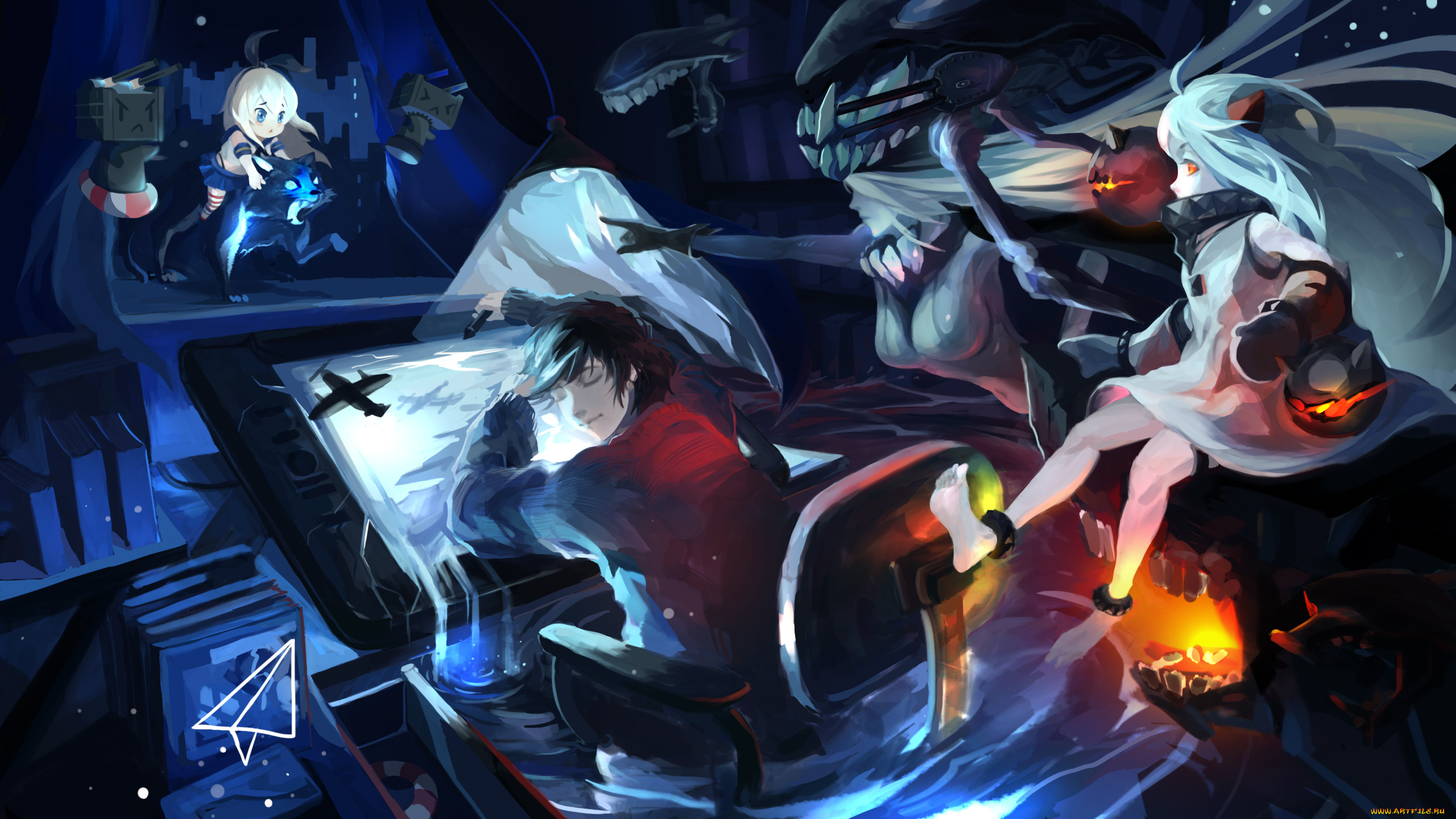 аниме, kantai, collection, спит, wo-class, aircraft, carrier, kancolle, northern, ocean, hime, парень, девочки, shimakaze, kantai, collection, арт, ice, artist