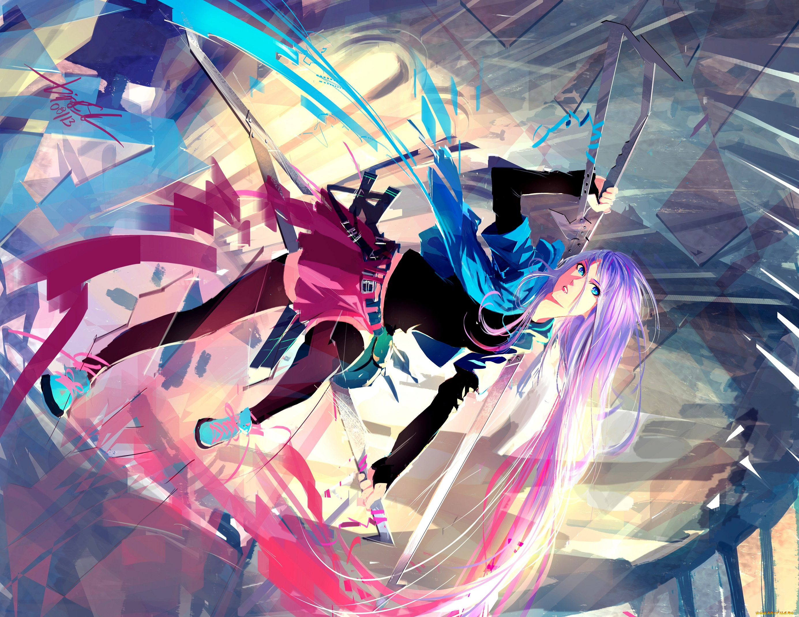 аниме, оружие, , техника, , технологии, арт, девушка, абстракция, меч