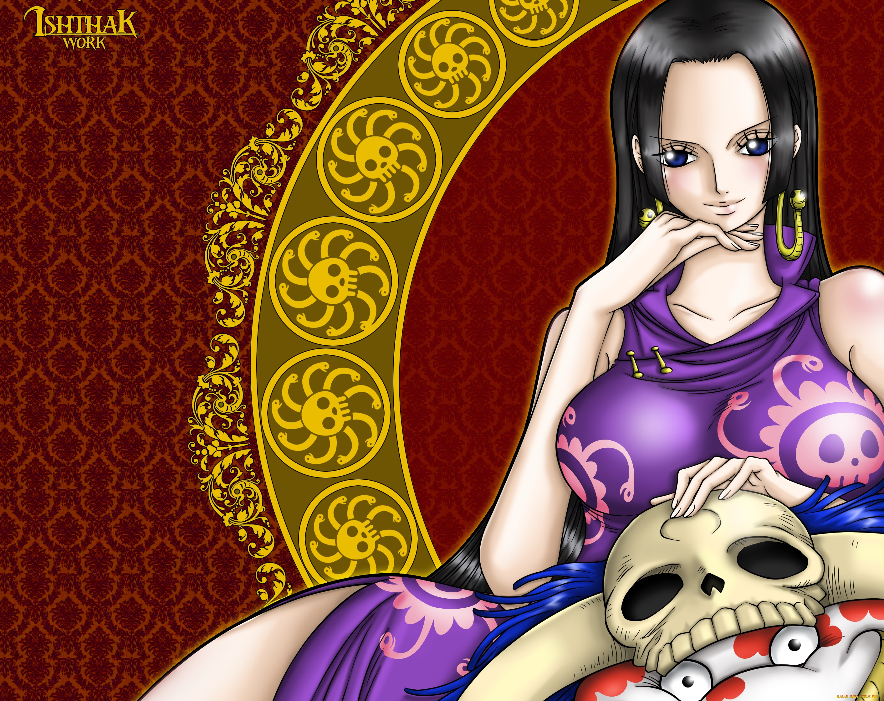 аниме, one, piece, девушка, череп, фон, взгляд