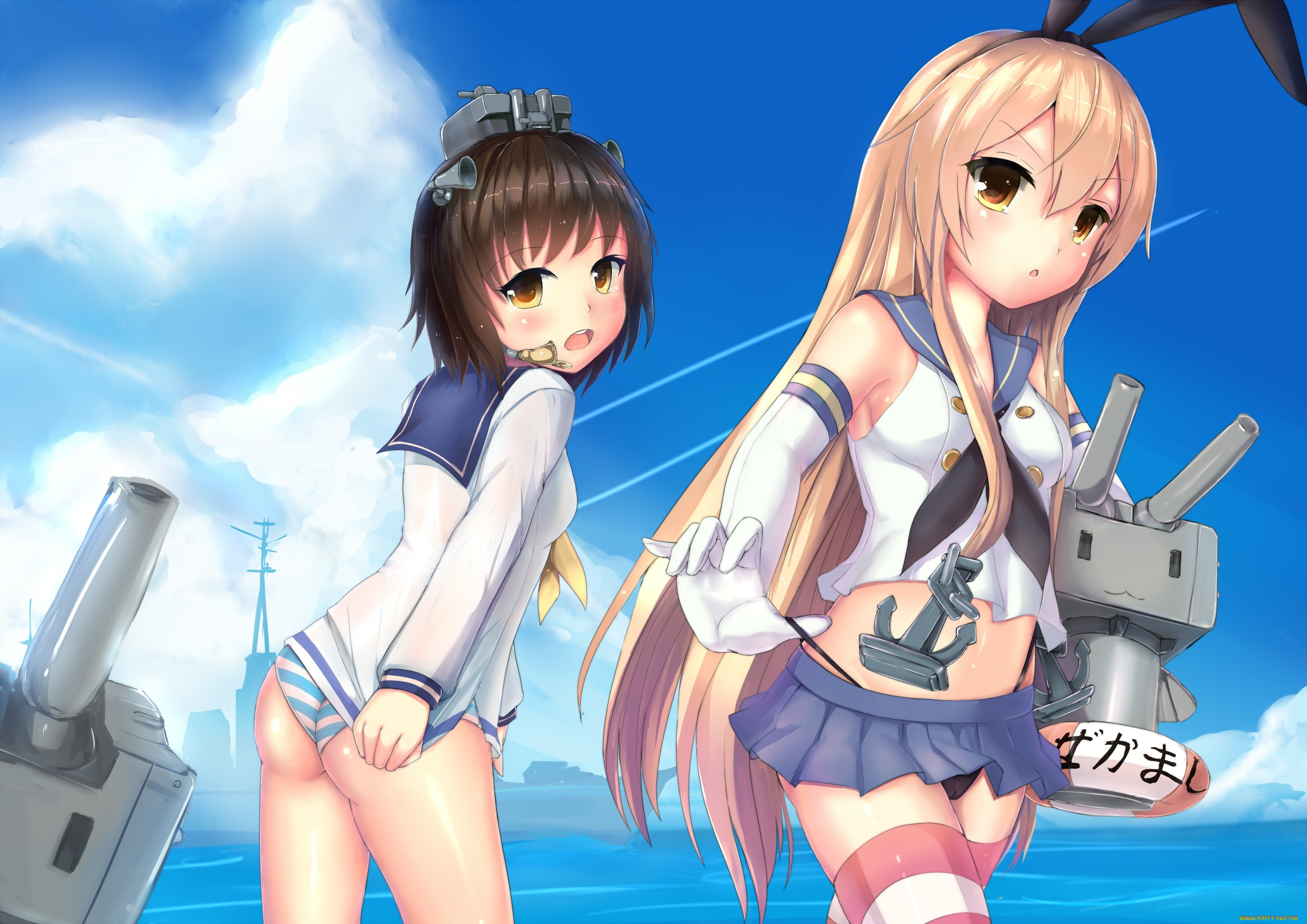 аниме, kantai, collection, девушки, взгляд, фон