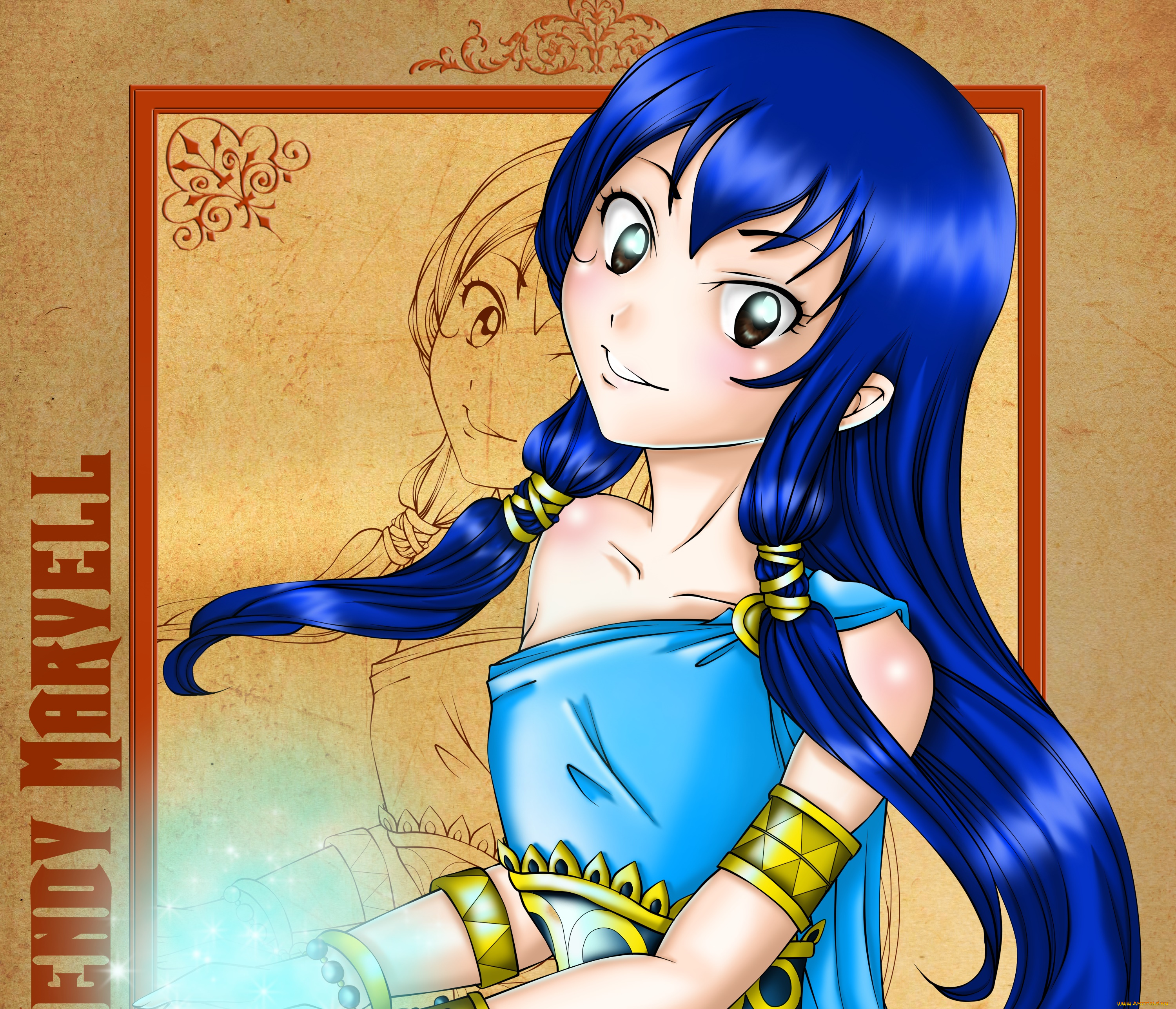 аниме, fairy, tail, улыбка, фон, взгляд, девушка