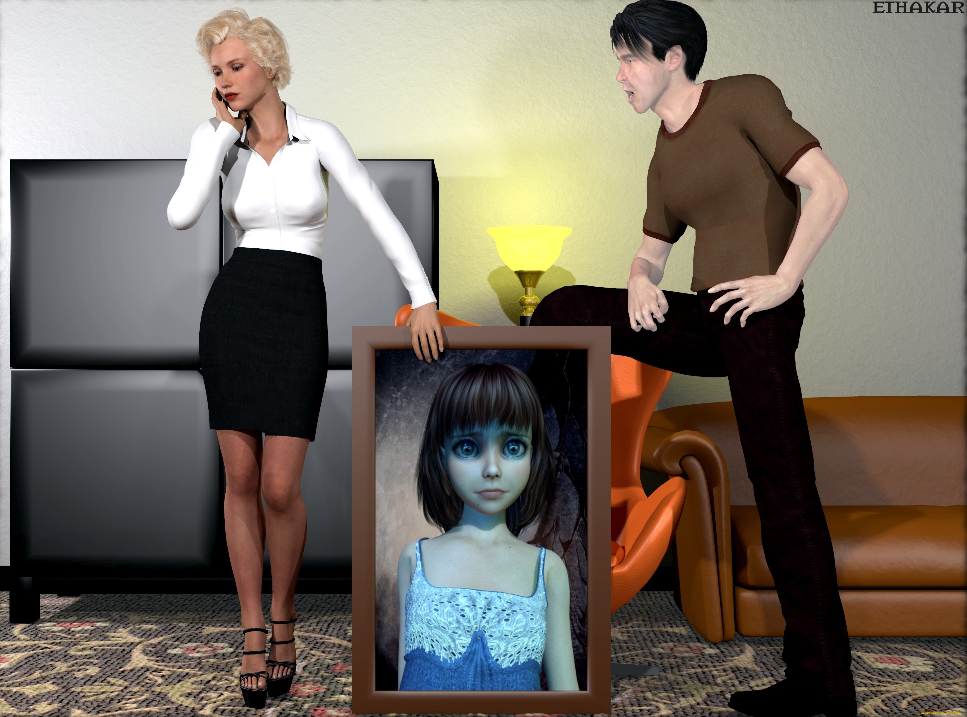 3д, графика, люди, , people, мужчина, фон, взгляд, девушка