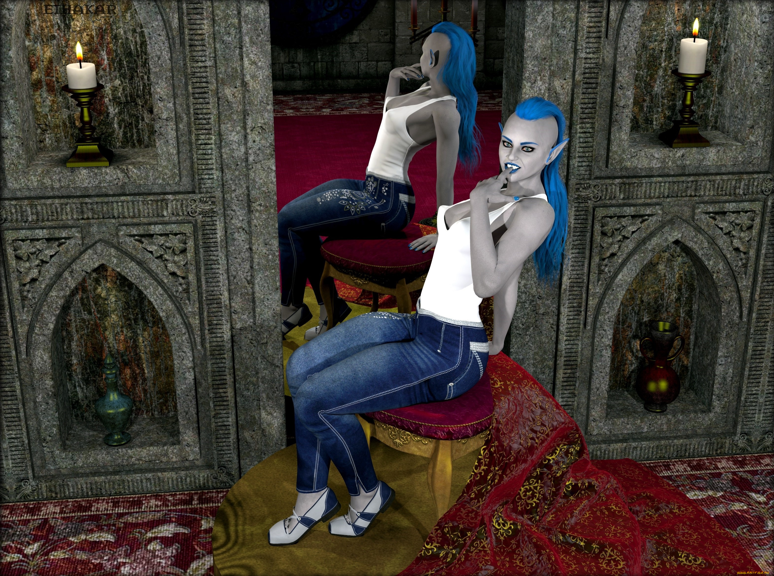 3д, графика, эльфы, , elves, фон, взгляд, эльфийка