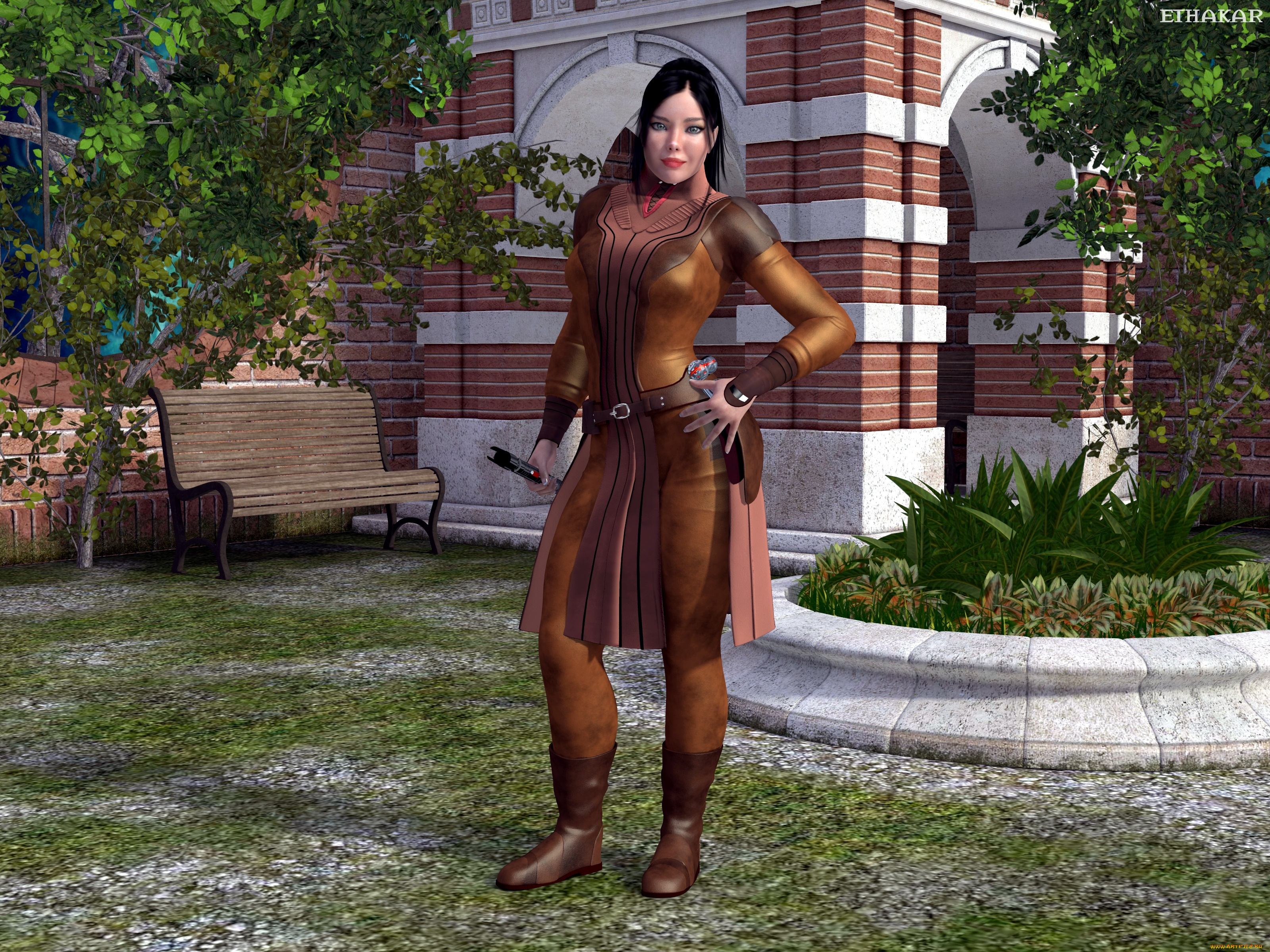 3д, графика, фантазия, , fantasy, оружие, фон, взгляд, девушка