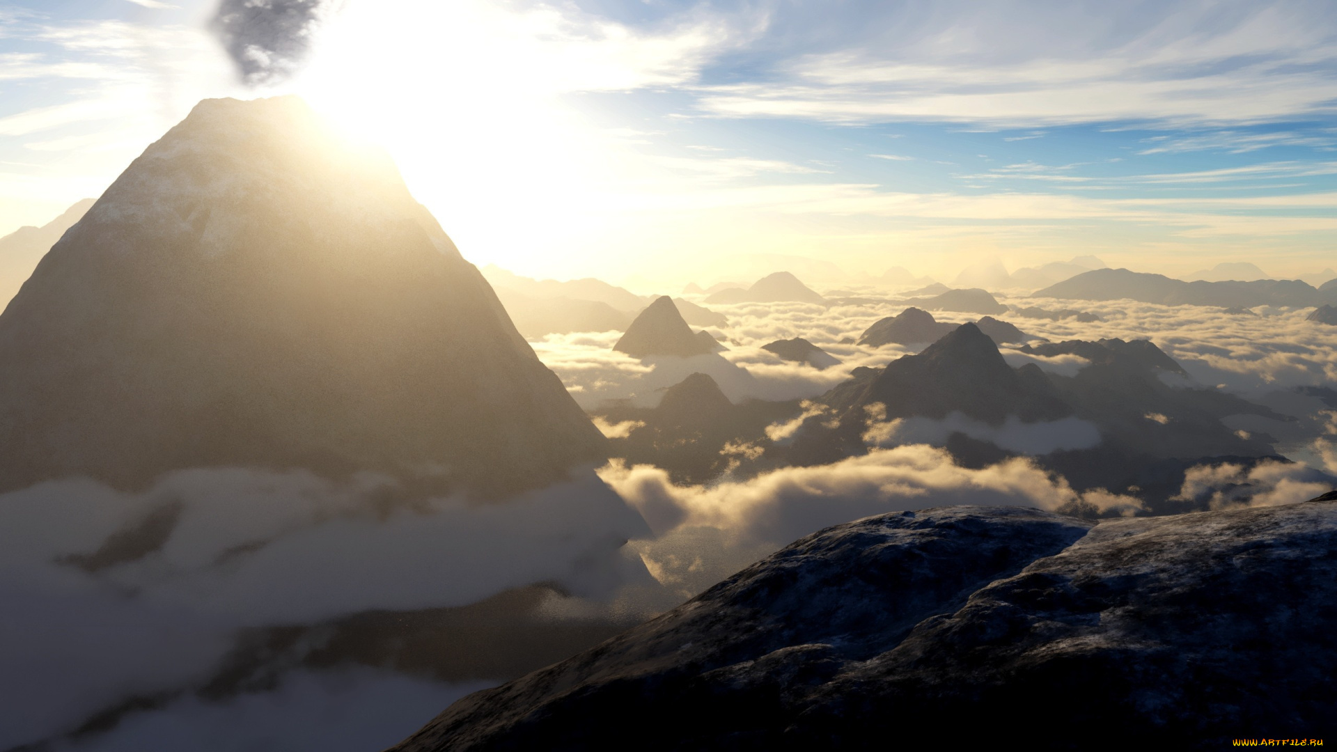 природа, горы, небо, вулкан, облака