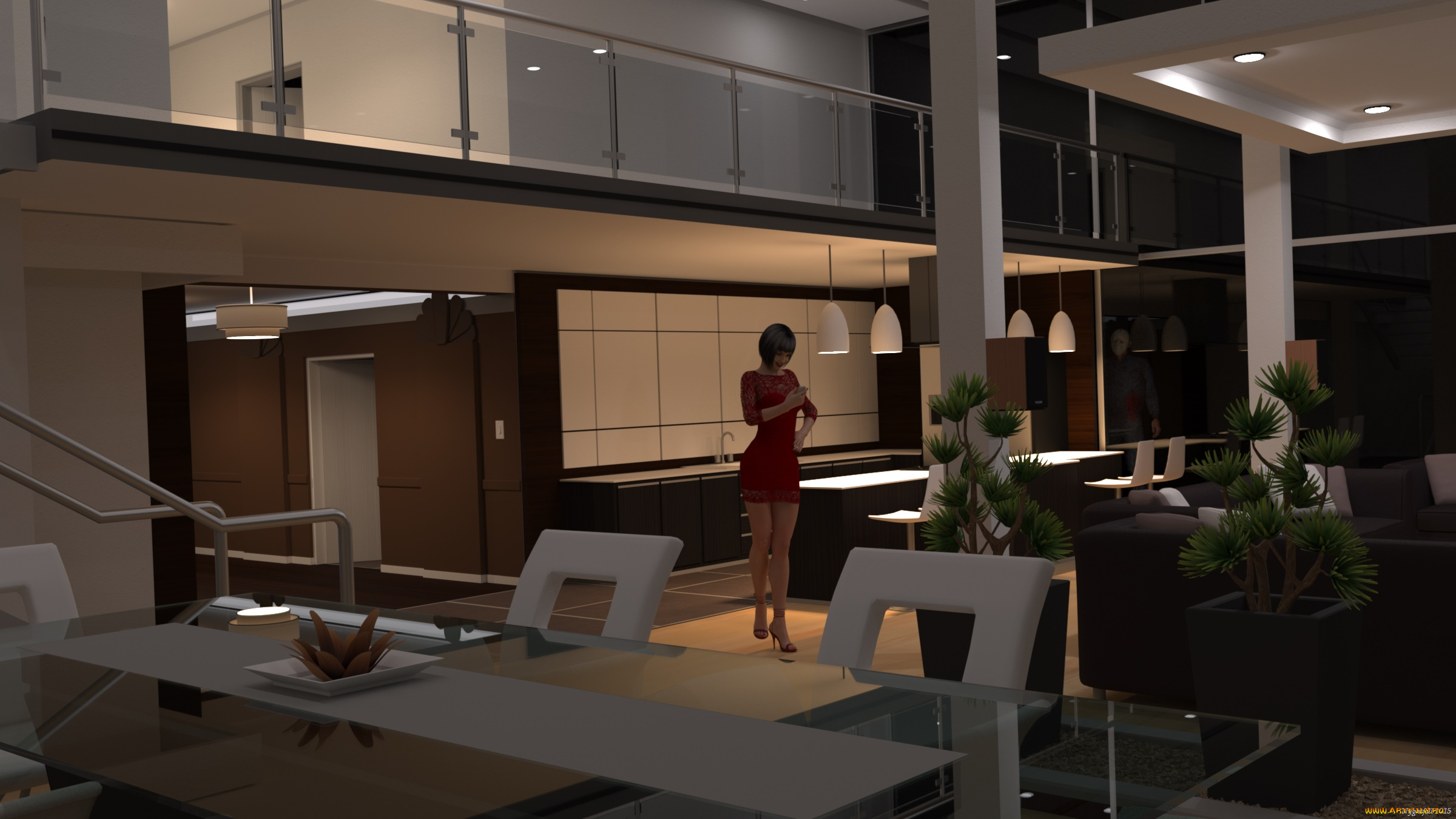 3д, графика, люди, , people, девушка, взгляд, фон, интерьер