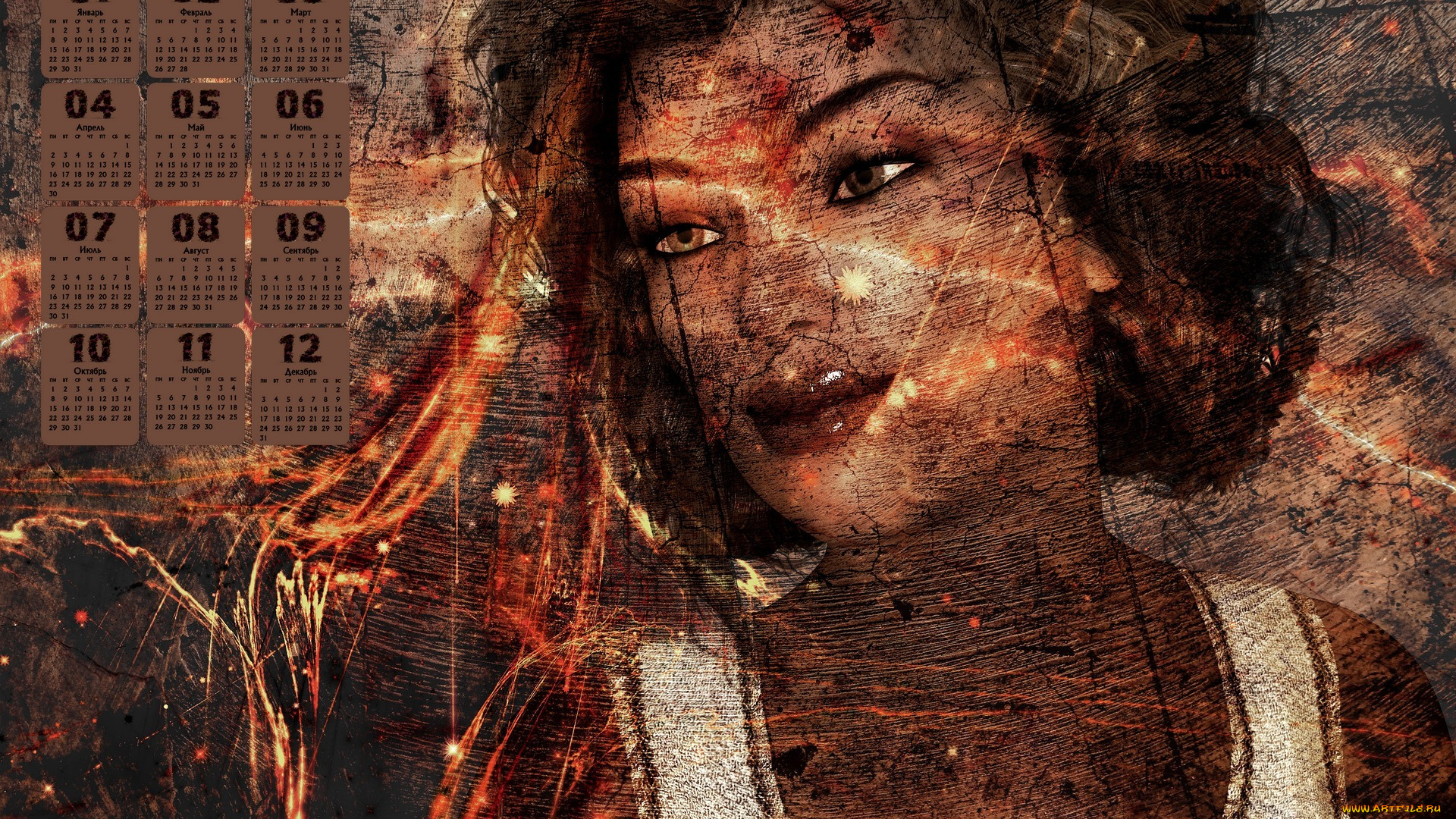 календари, 3д-графика, женщина, 2018, лицо, абстракция