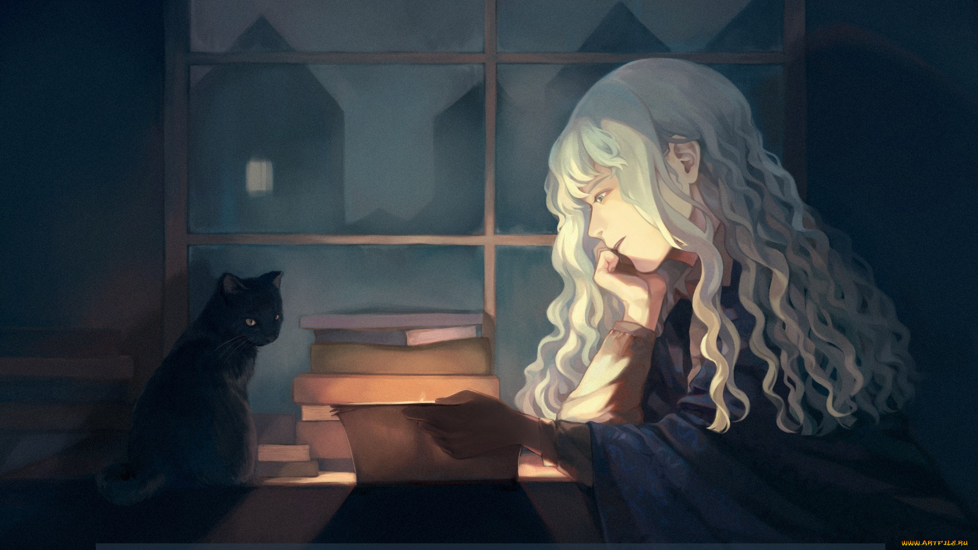 календари, аниме, кошка, девушка, 2018, окно, книга