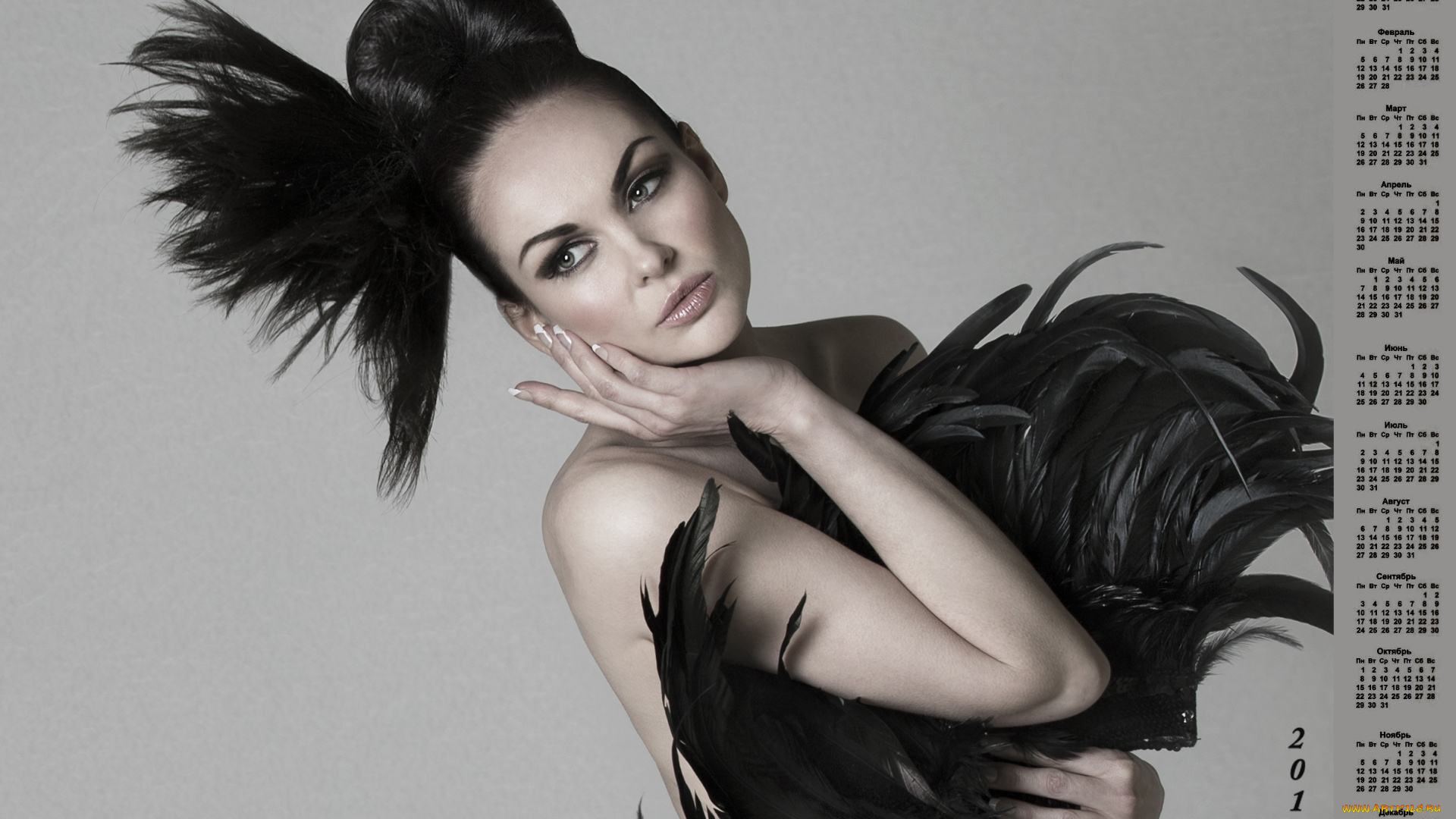 календари, девушки, перья, макияж, модель, 2018