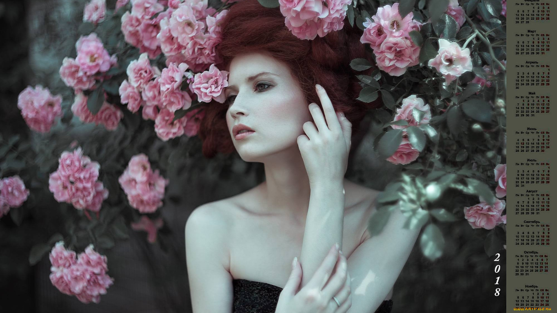 календари, девушки, роза, 2018, цветы