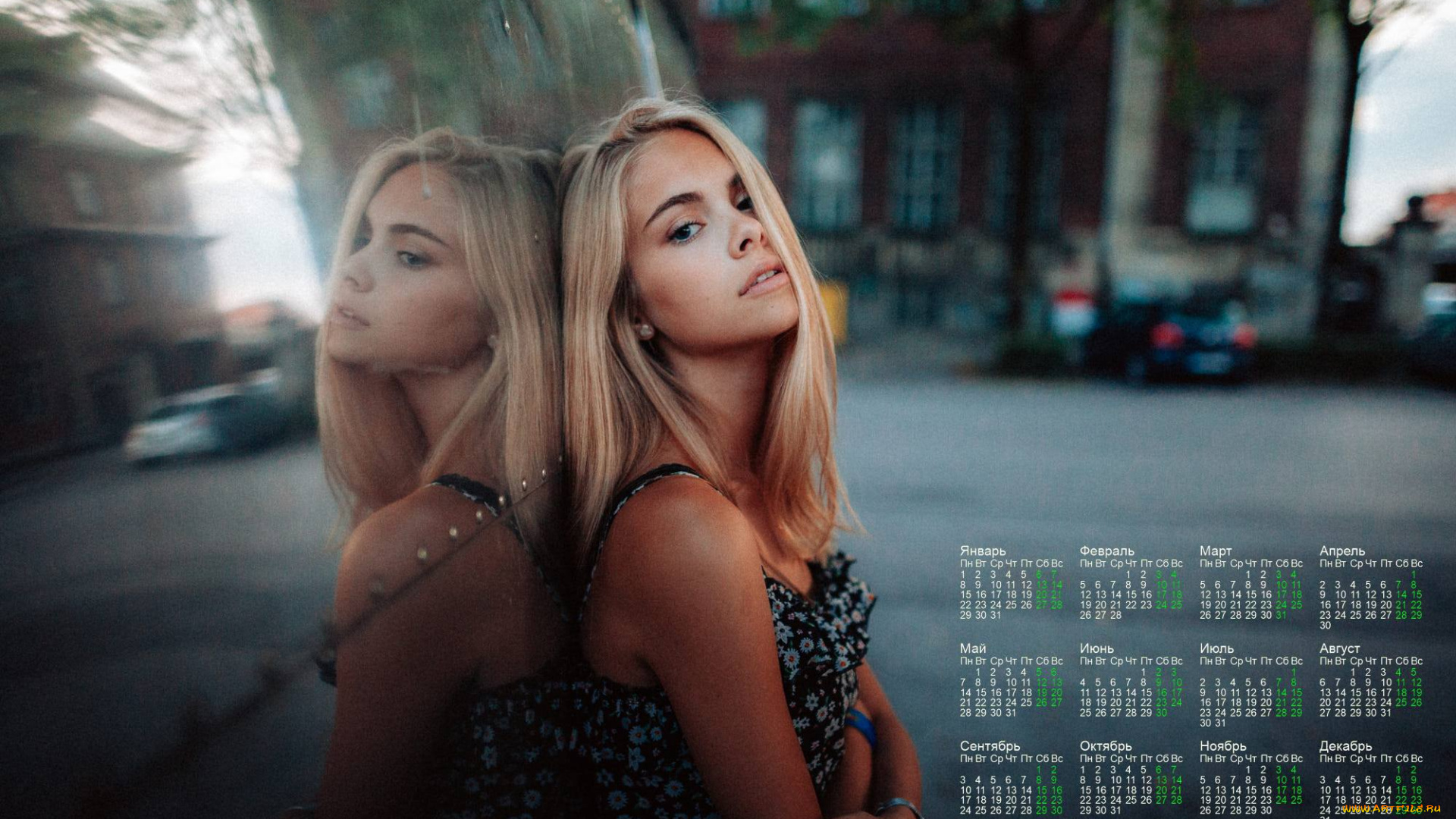 календари, девушки, улица, отражение, взгляд, 2018