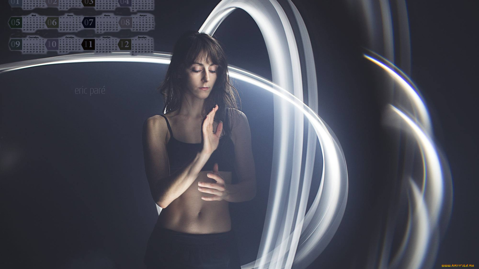 календари, компьютерный, дизайн, девушка, 2018, свечение, абстракция