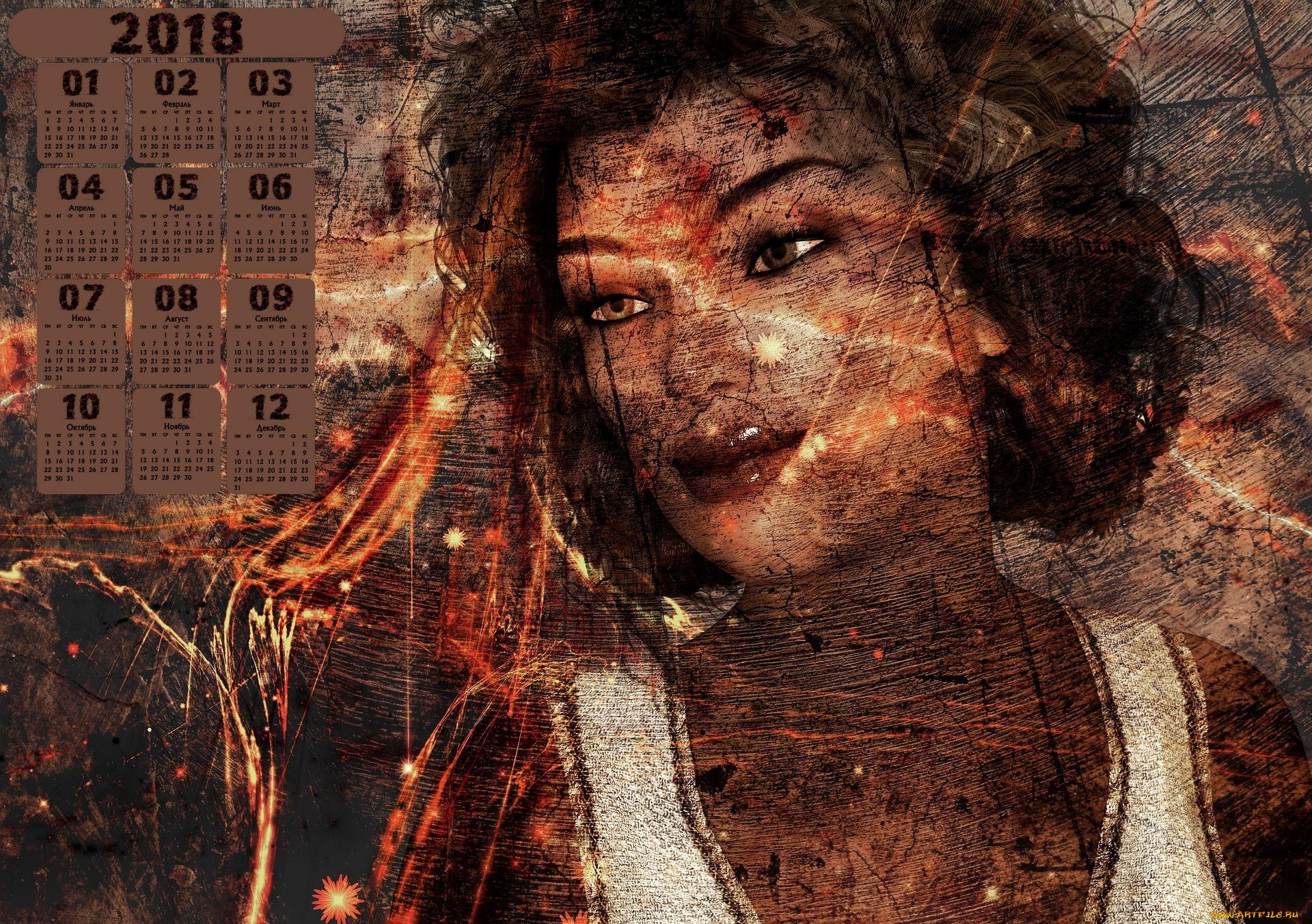 календари, 3д-графика, женщина, 2018, лицо, абстракция