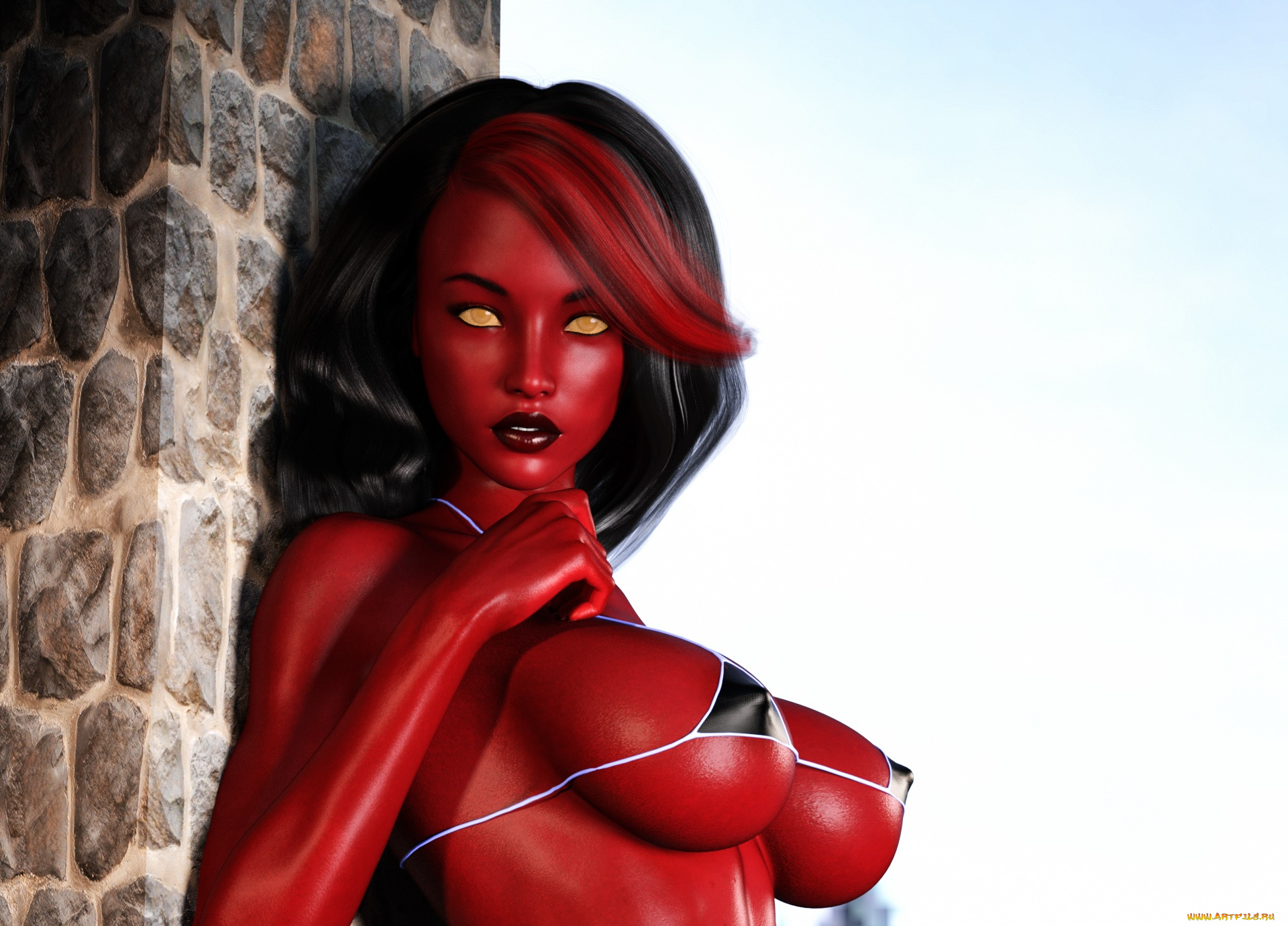 3д, графика, существа, , creatures, фон, взгляд, девушка