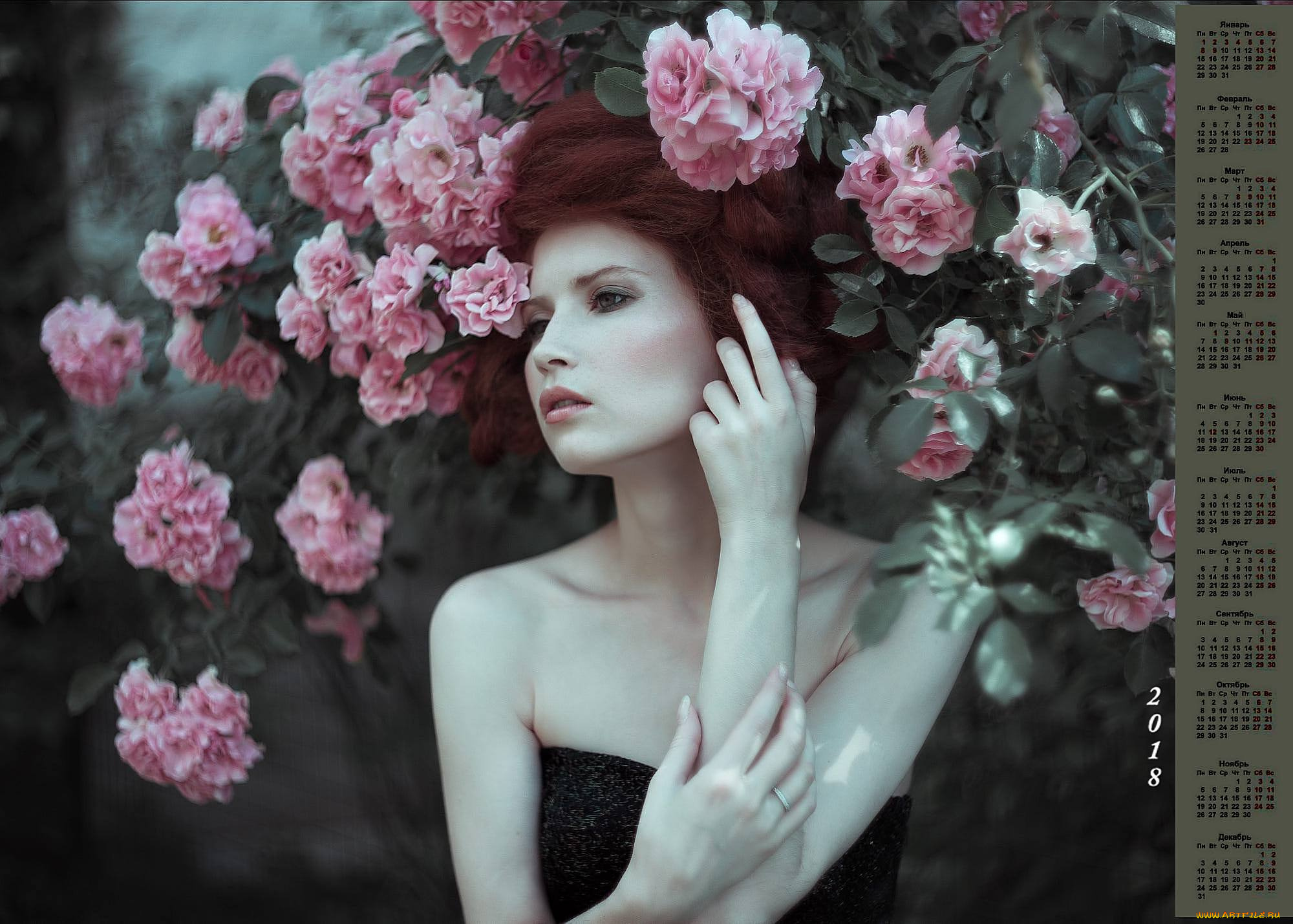 календари, девушки, роза, 2018, цветы