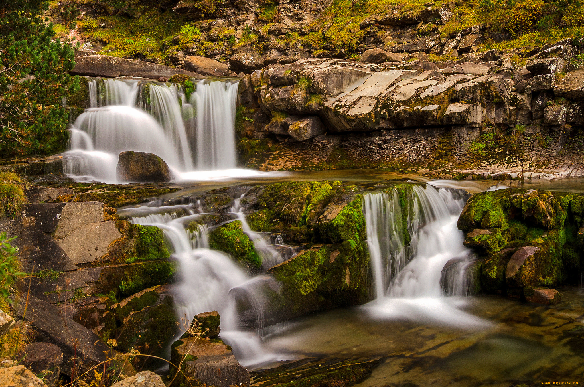 природа, водопады, река, лес, водопад
