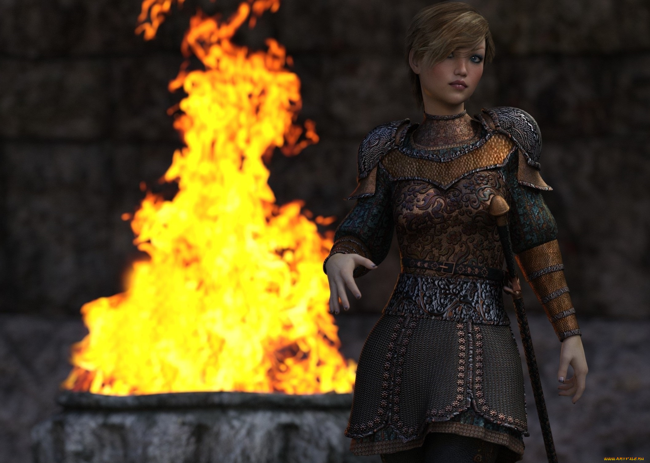 3д, графика, фантазия, , fantasy, фон, взгляд, девушка