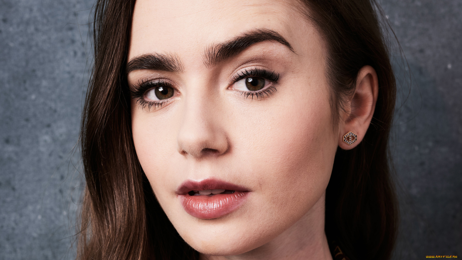 девушки, lily, collins, лицо, шатенка, актриса