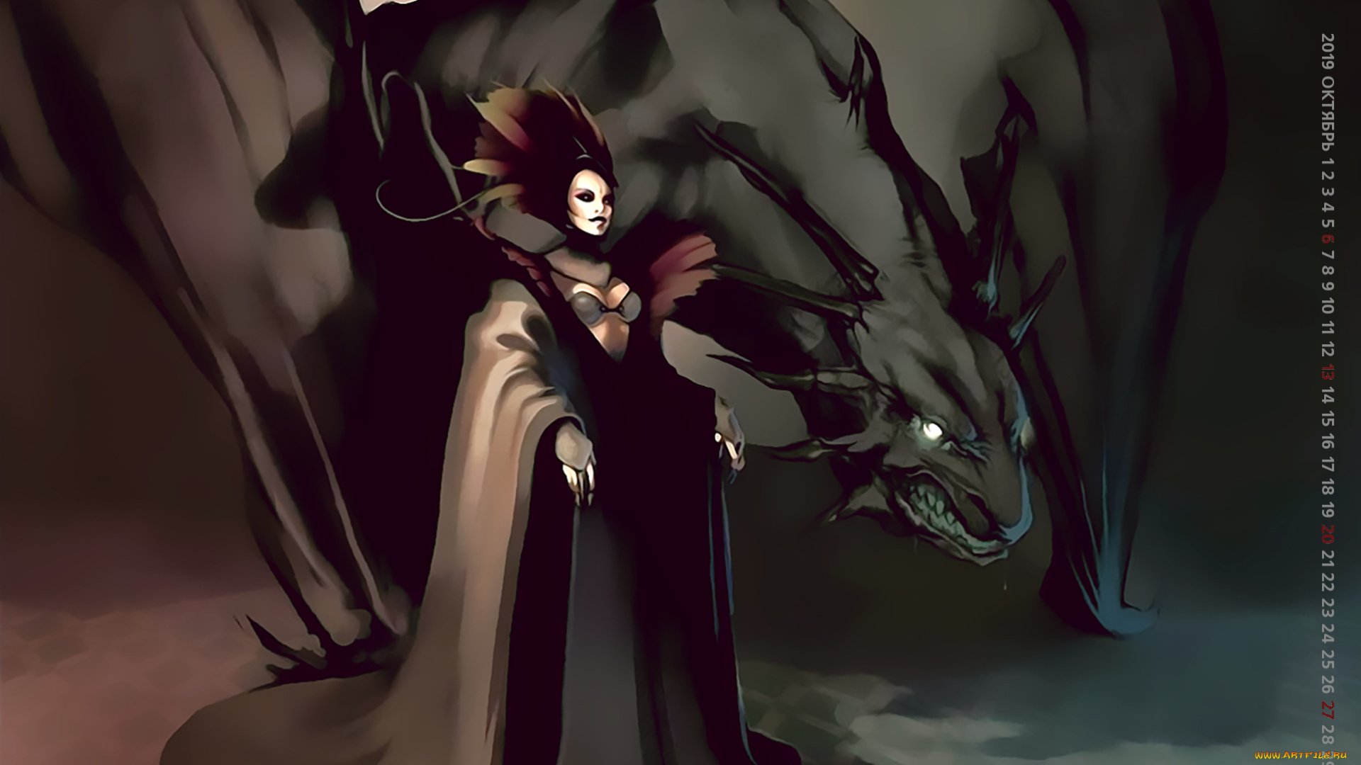 календари, фэнтези, дракон, женщина, calendar, 2019