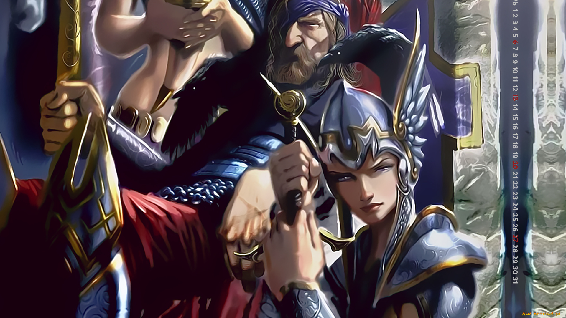 календари, фэнтези, мужчина, девушка, оружие, воительница, calendar, 2019