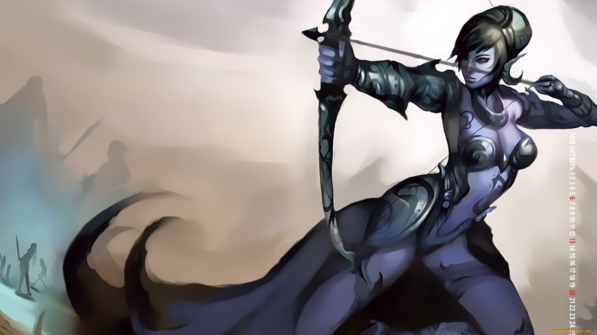 календари, фэнтези, воительница, девушка, лук, стрела, оружие, calendar, 2019