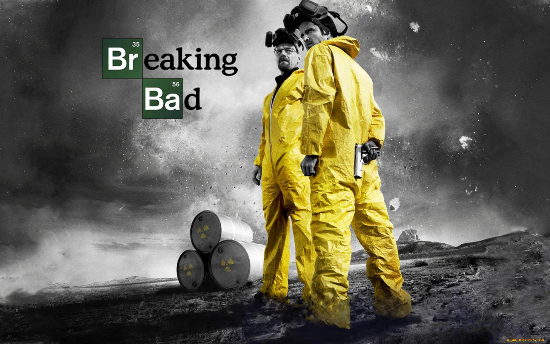 кино, фильмы, breaking, bad, противогазы, пистолет, комбинезоны, бочки