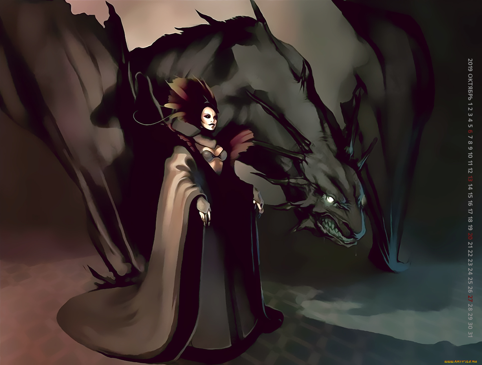 календари, фэнтези, дракон, женщина, calendar, 2019