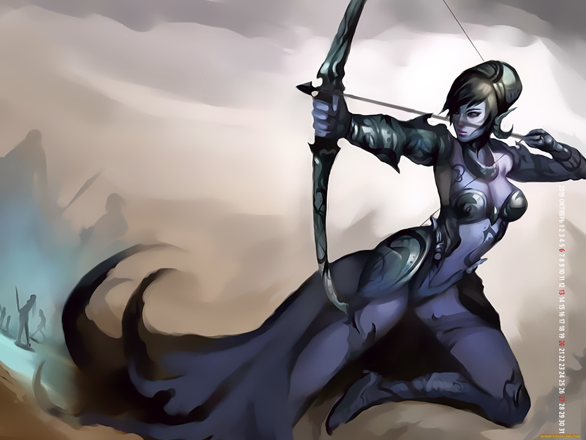 календари, фэнтези, воительница, девушка, лук, стрела, оружие, calendar, 2019