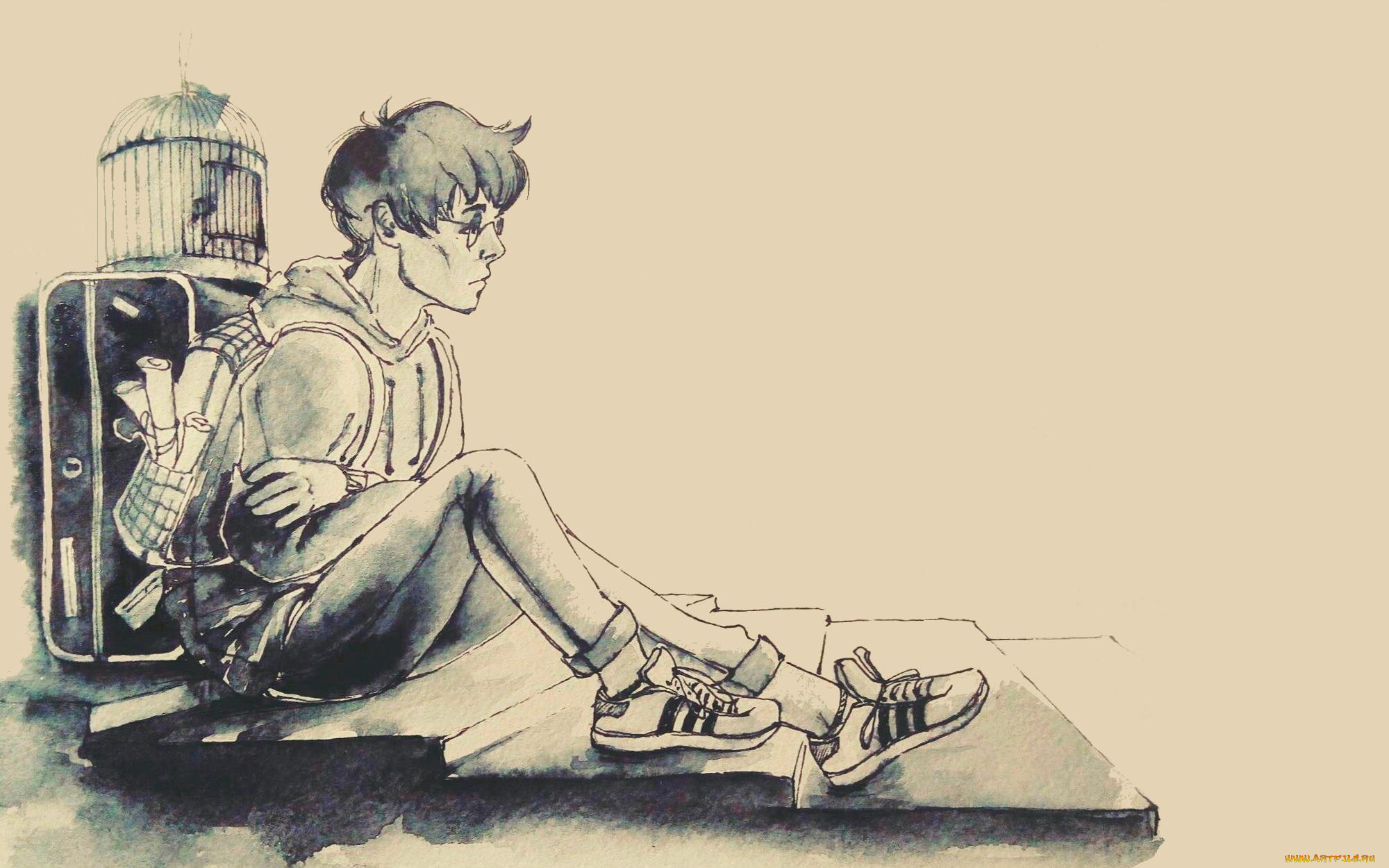 рисованное, кино, рюкзак, ступени, гарри, поттер, клетка, чемодан