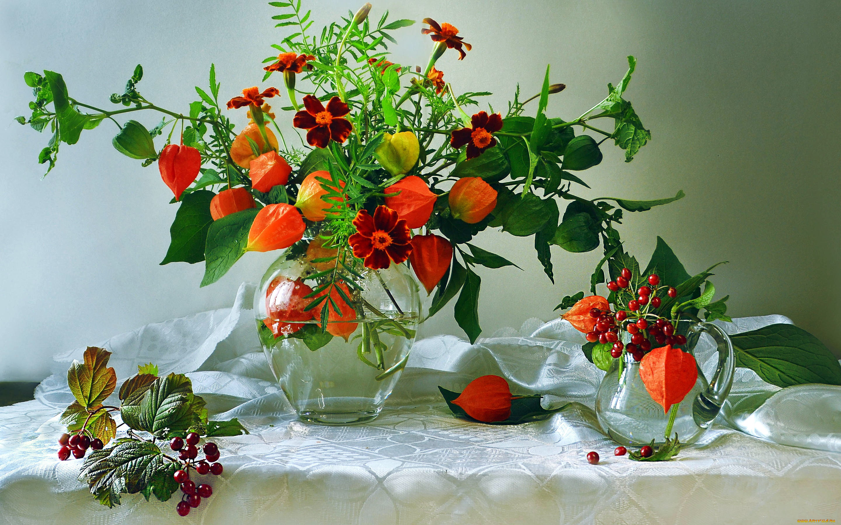 цветы, букеты, , композиции, физалис, бархатцы