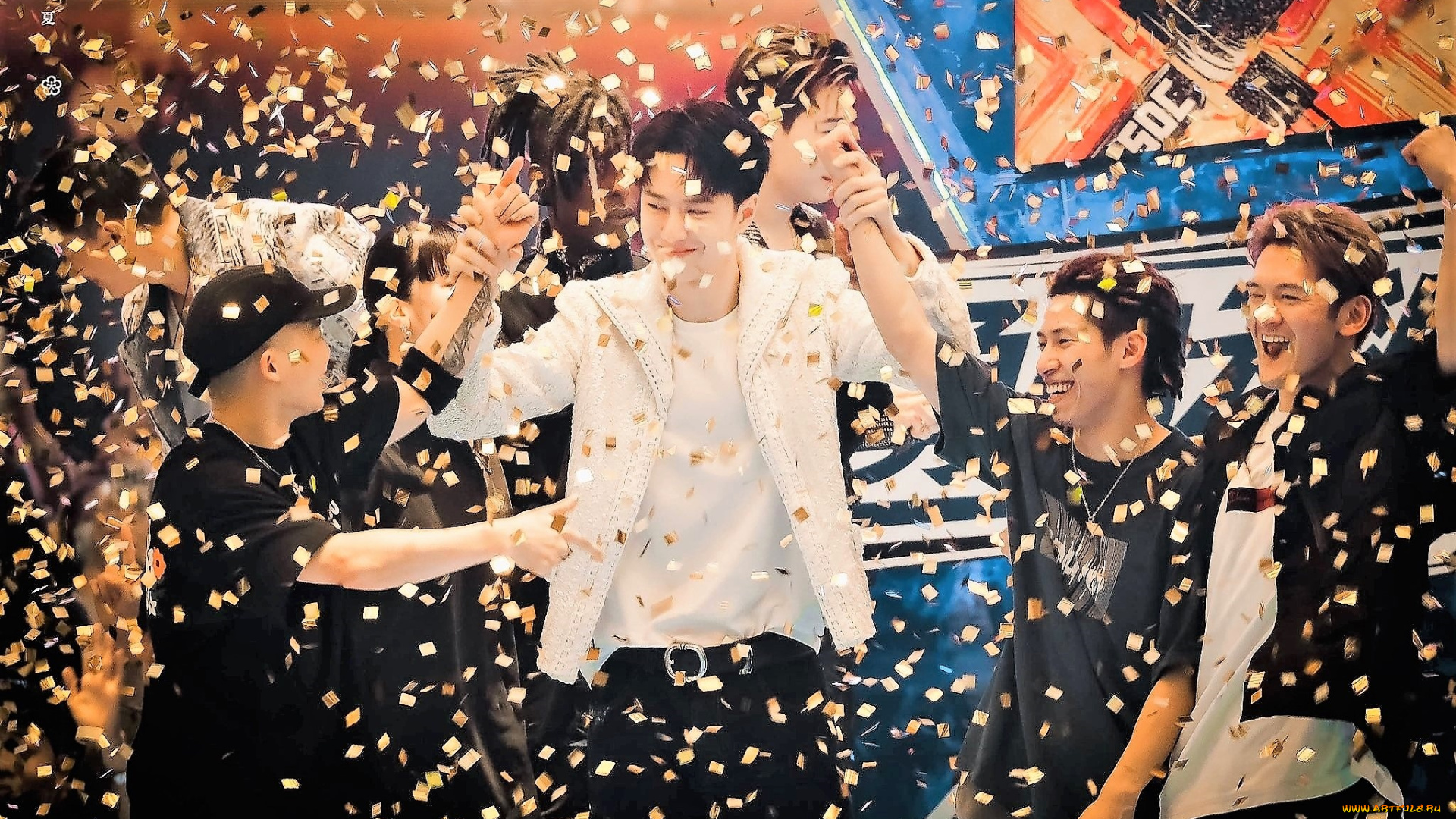 разное, знаменитости, команда, радость, конфетти