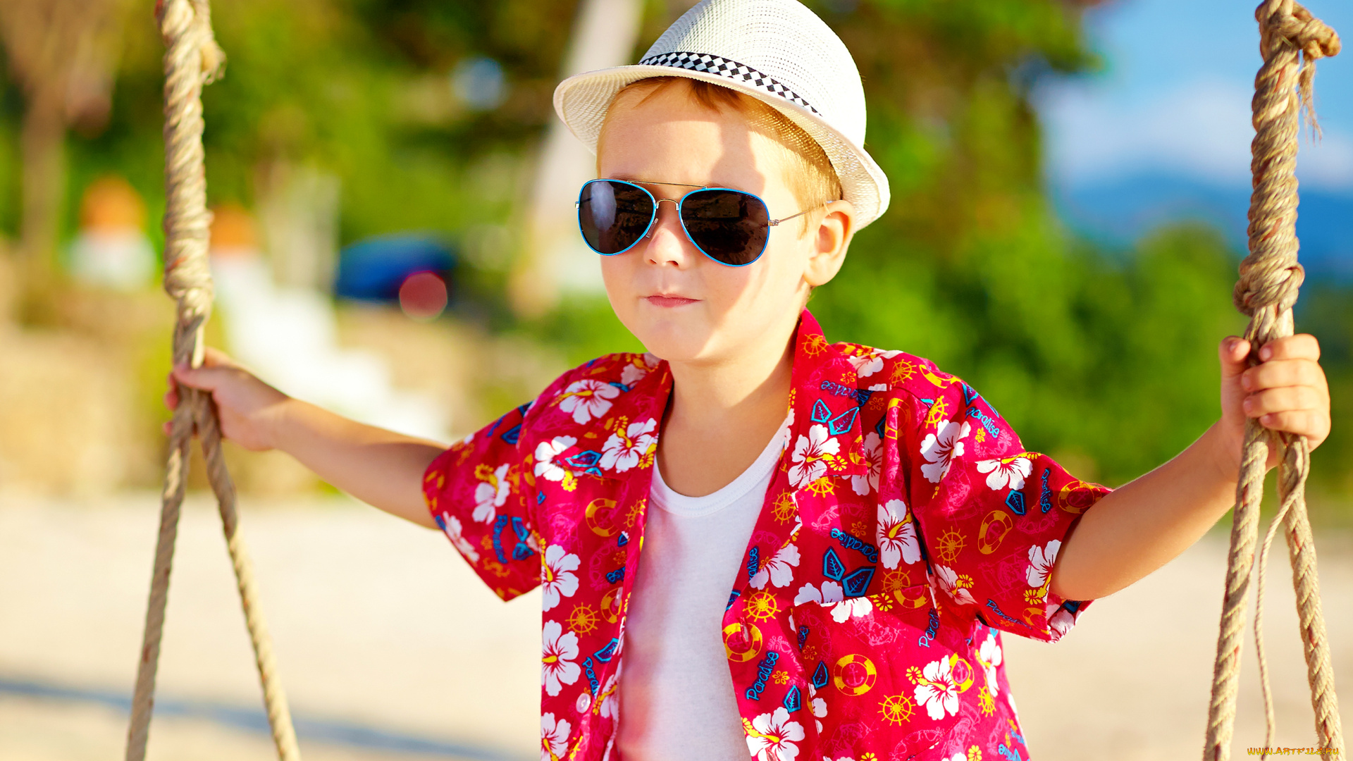 разное, дети, мальчик, очки, шляпа, рубашка, пляж