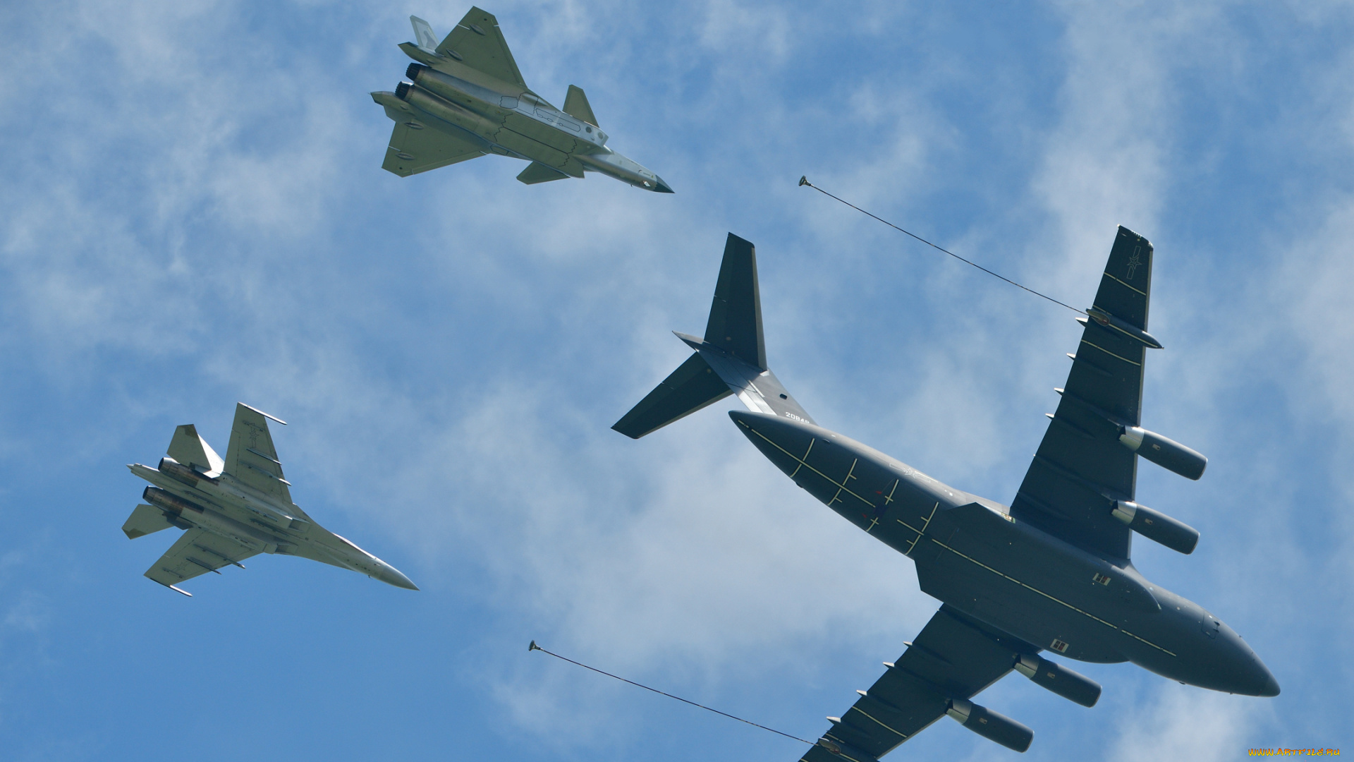 авиация, разные, вместе, ввс, ноак, военный, самолет, ю20, чэнду, j20, военная, машина, j16, небо, облака, полет, боевая, заправщик