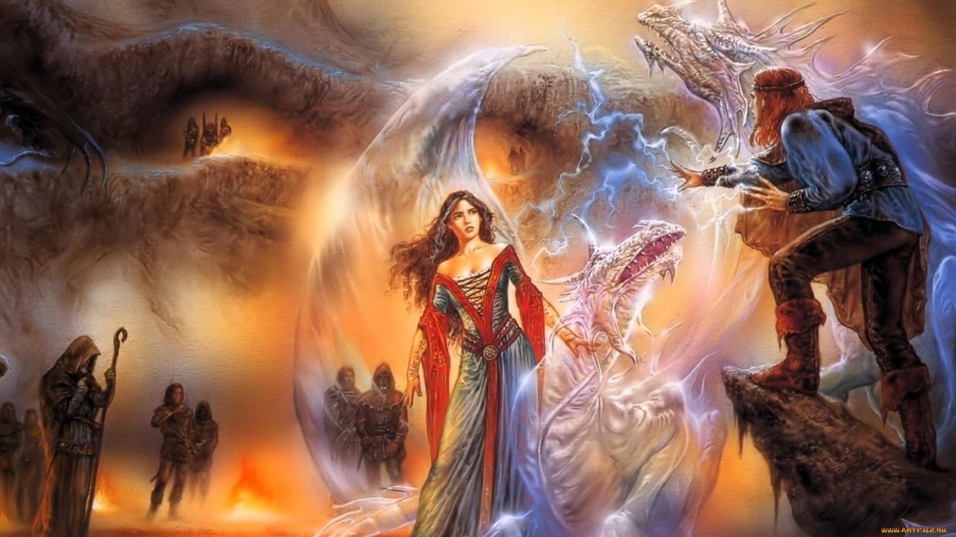 фэнтези, _luis, royo, девушка, драконы, люди