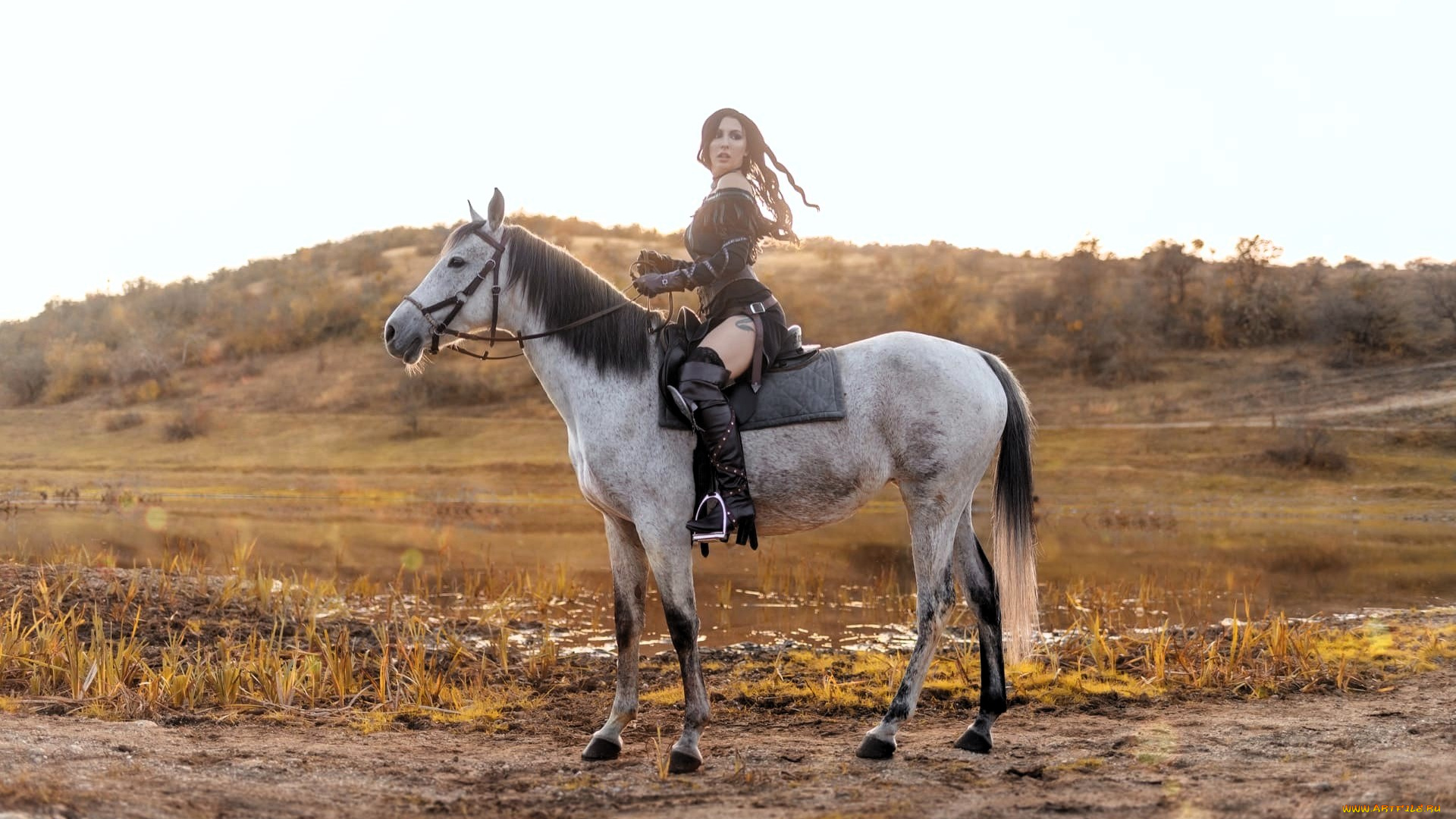 девушки, ольга, кожевникова, , lady, bell, образ, косплей, наряд, костюм, всадница, лошадь, горы, болото