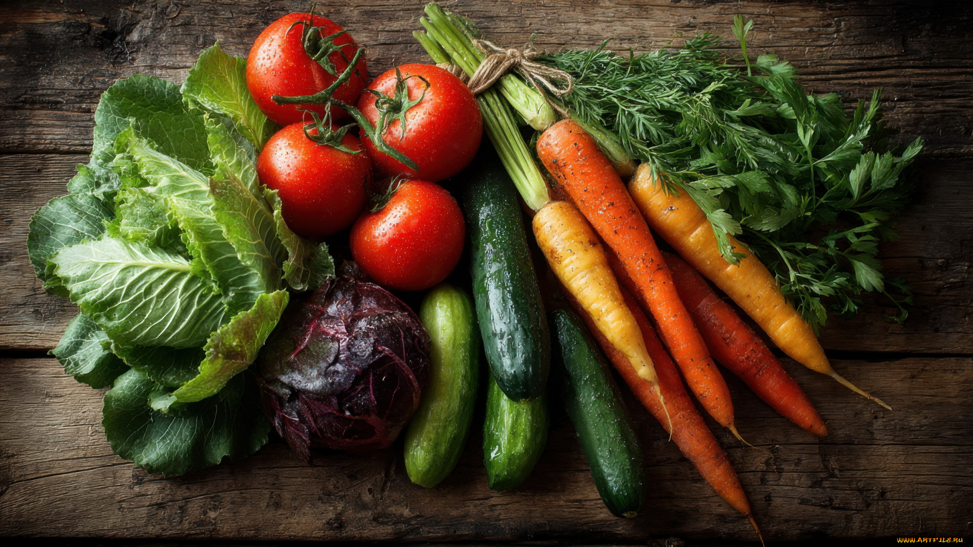 еда, овощи, помидоры, огурцы, салат, морковь, петрушка, укроп