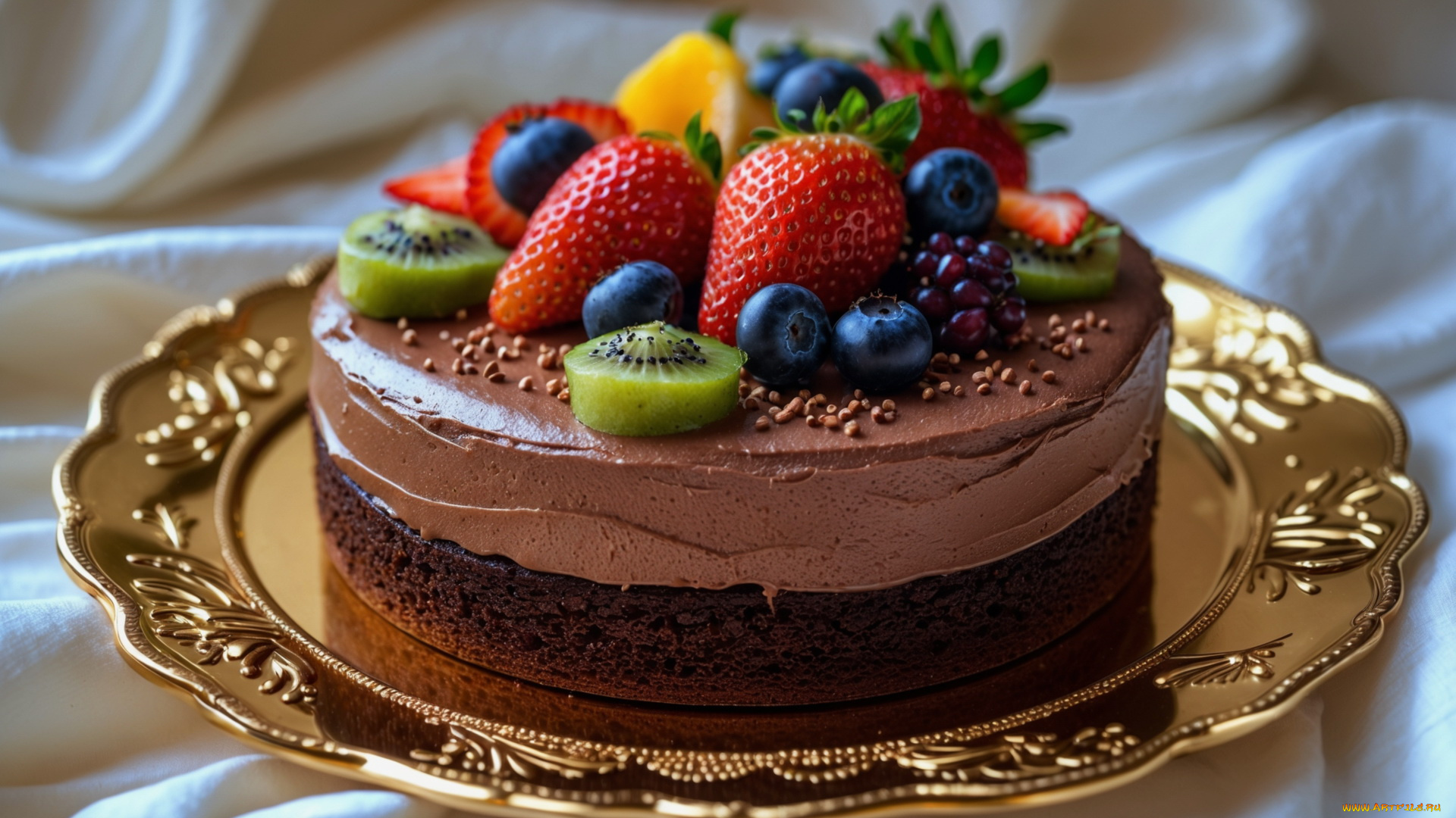 еда, торты, шоколадный, торт, крем, ягоды, клубника