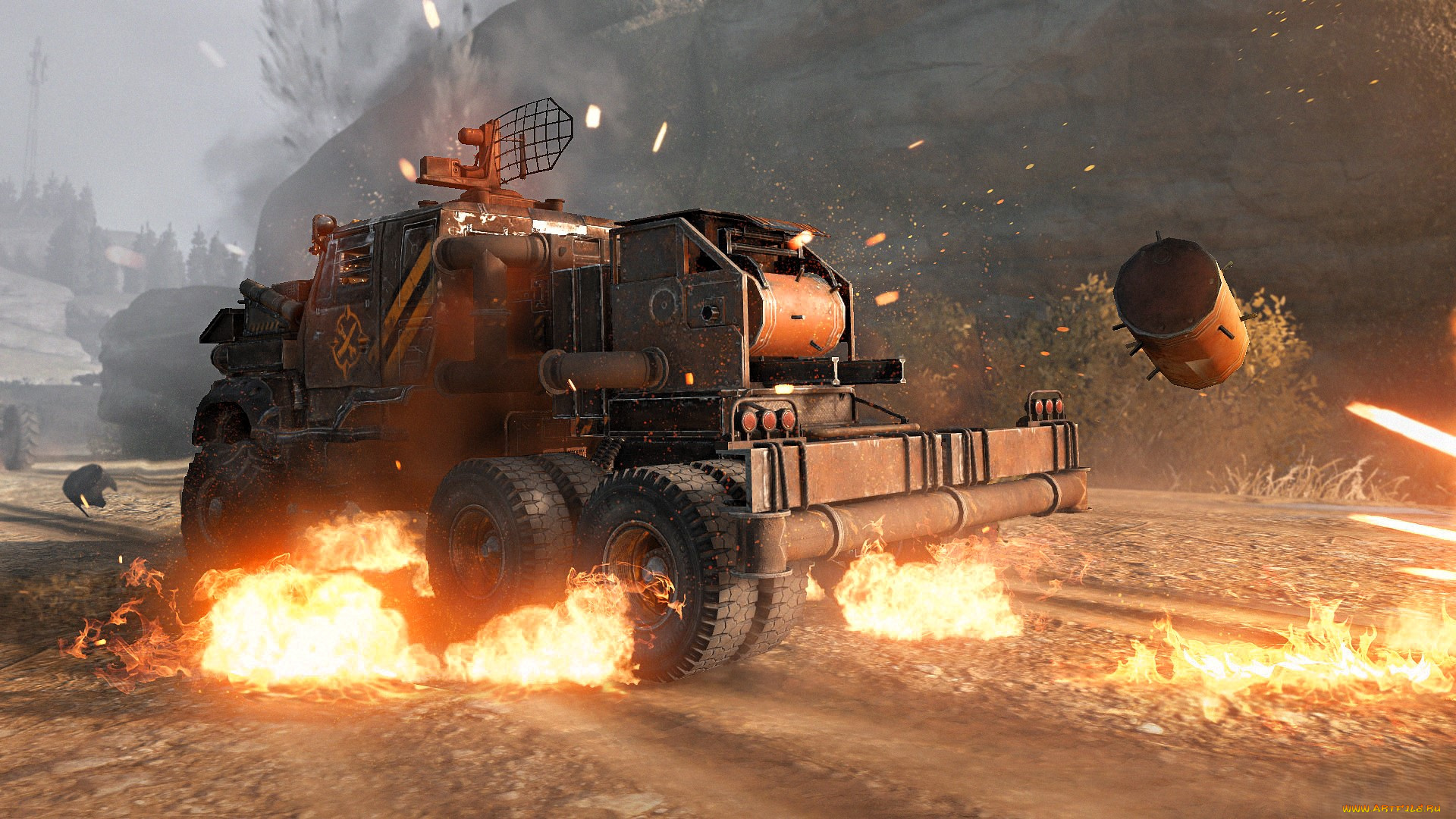 видео, игры, crossout, транспорт, техника, огонь, искры, бочка