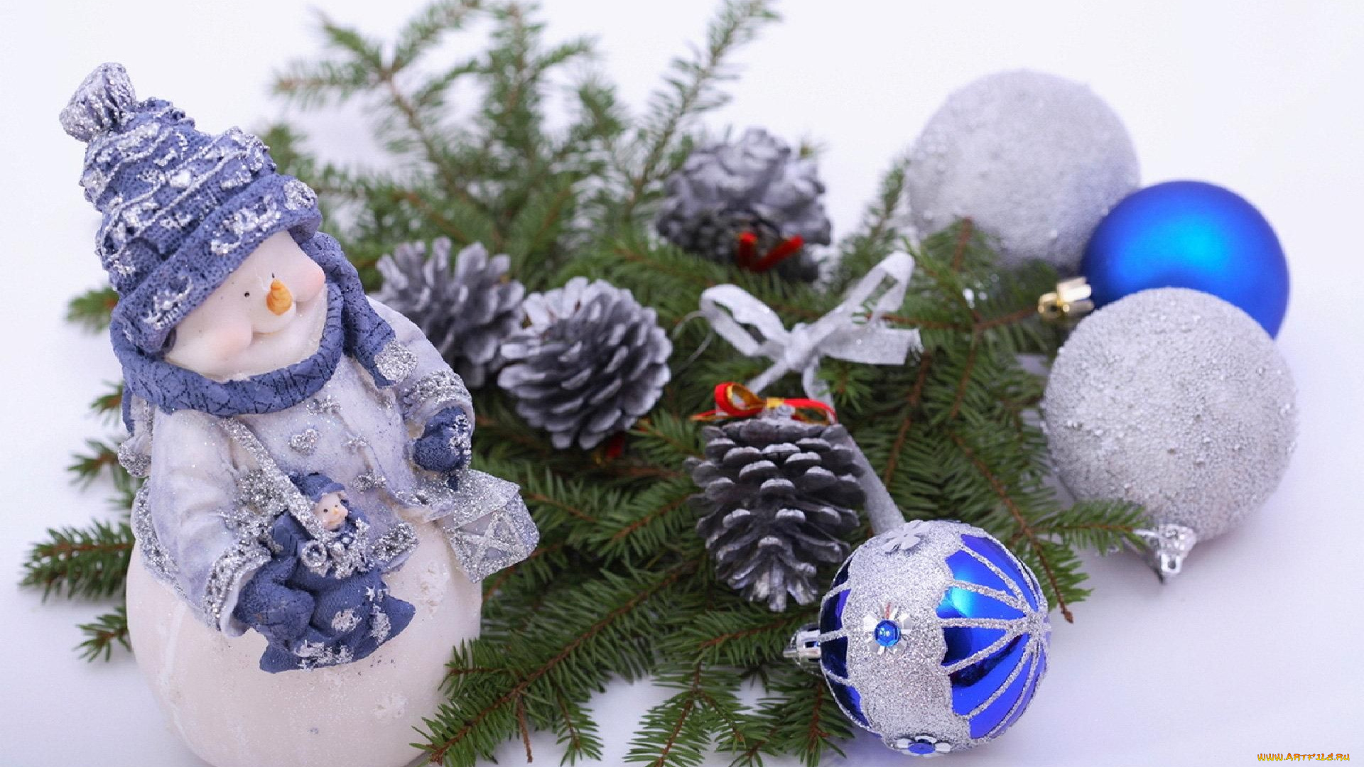 праздничные, украшения, шишки, шарики, снеговик