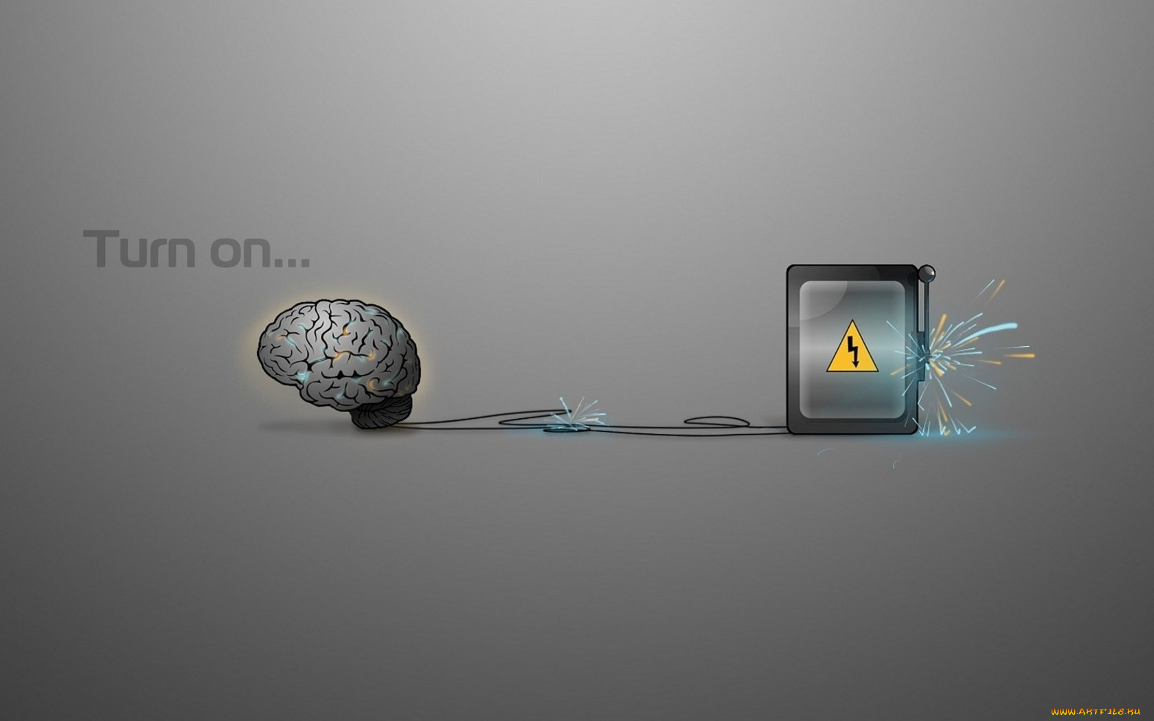 turn, on, векторная, графика, провода, электричество, мозг
