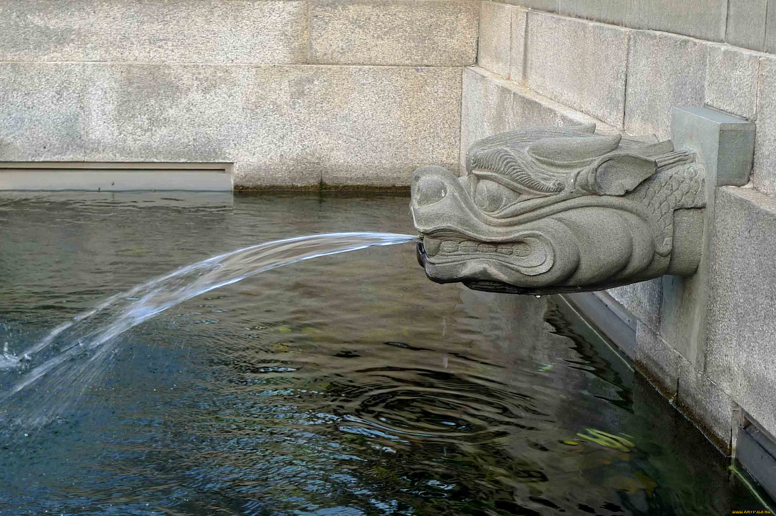 города, фонтаны, дракон, вода