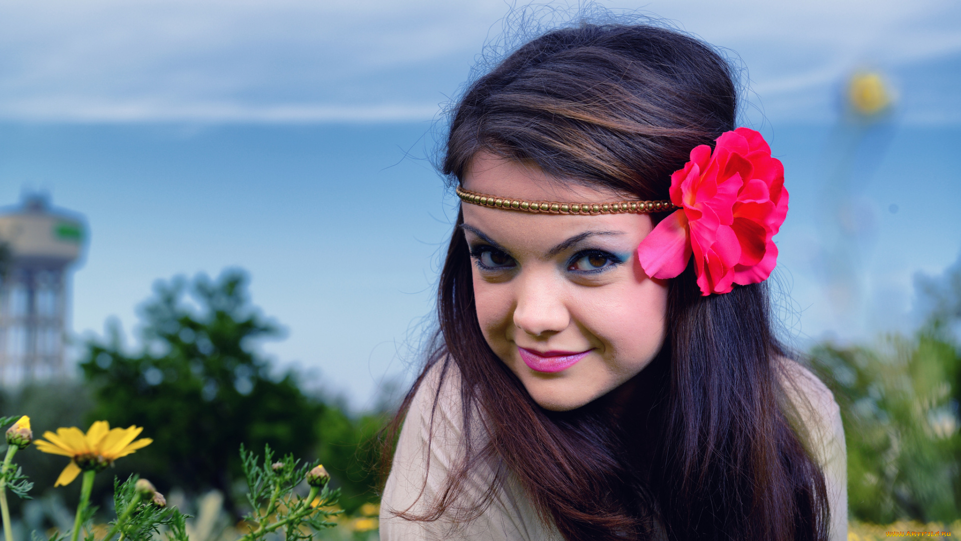 девушки, -unsort, , брюнетки, , шатенки, девушка, взгляд, улыбка, макияж, роза