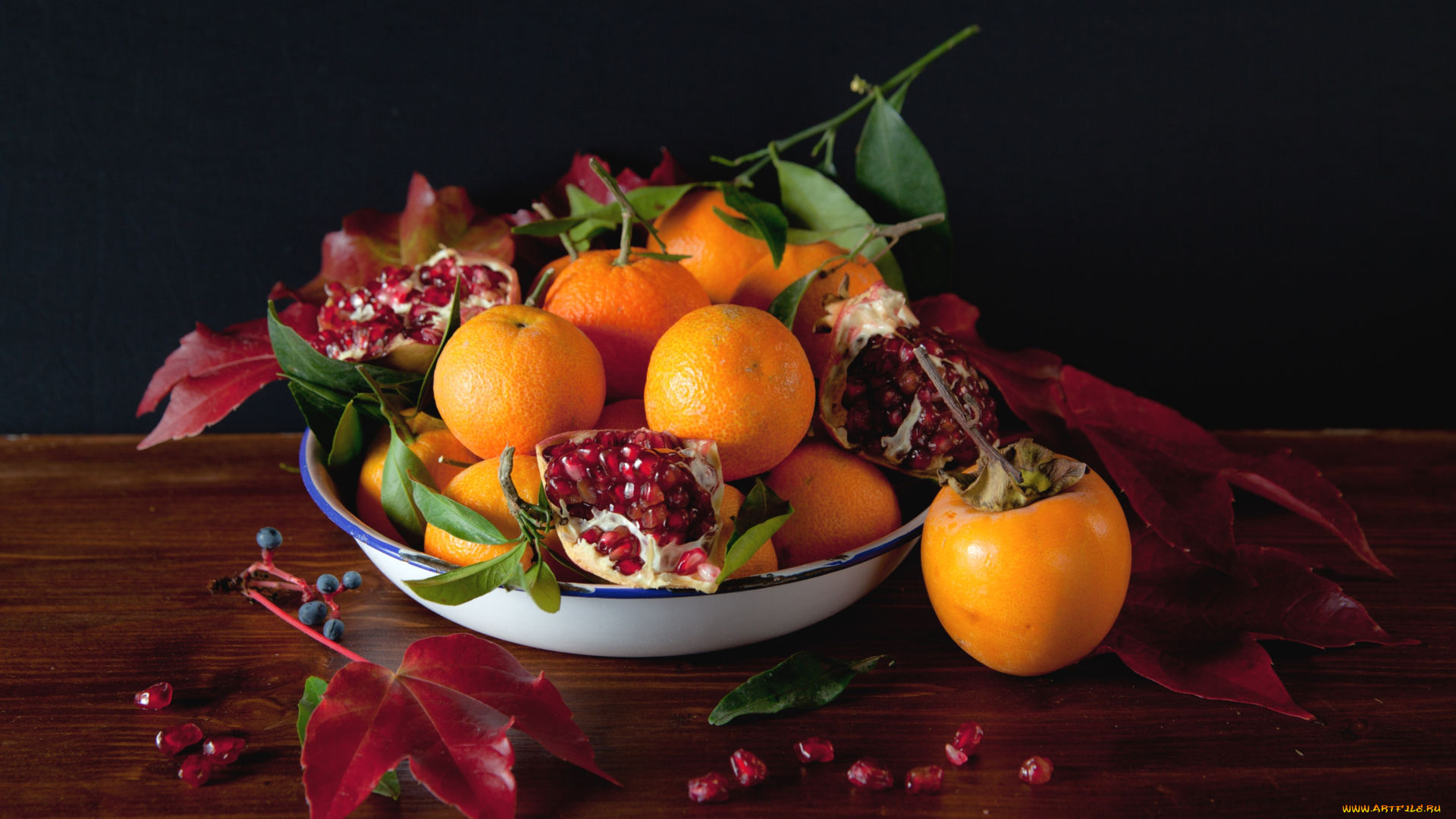 еда, фрукты, , ягоды, мандарины, хурма, гранат